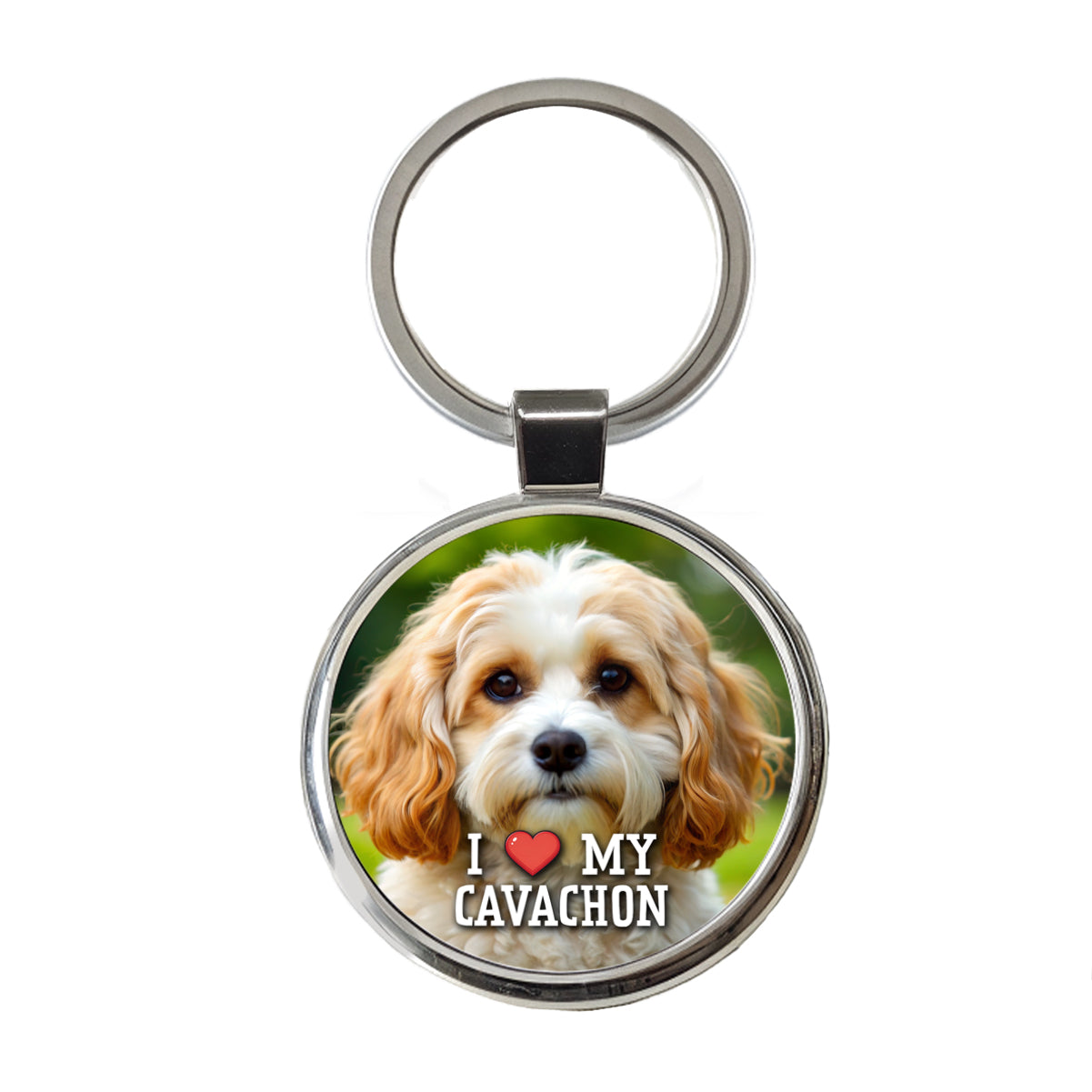 I Love My Cavachon Dog Heart Round Metal Keychain