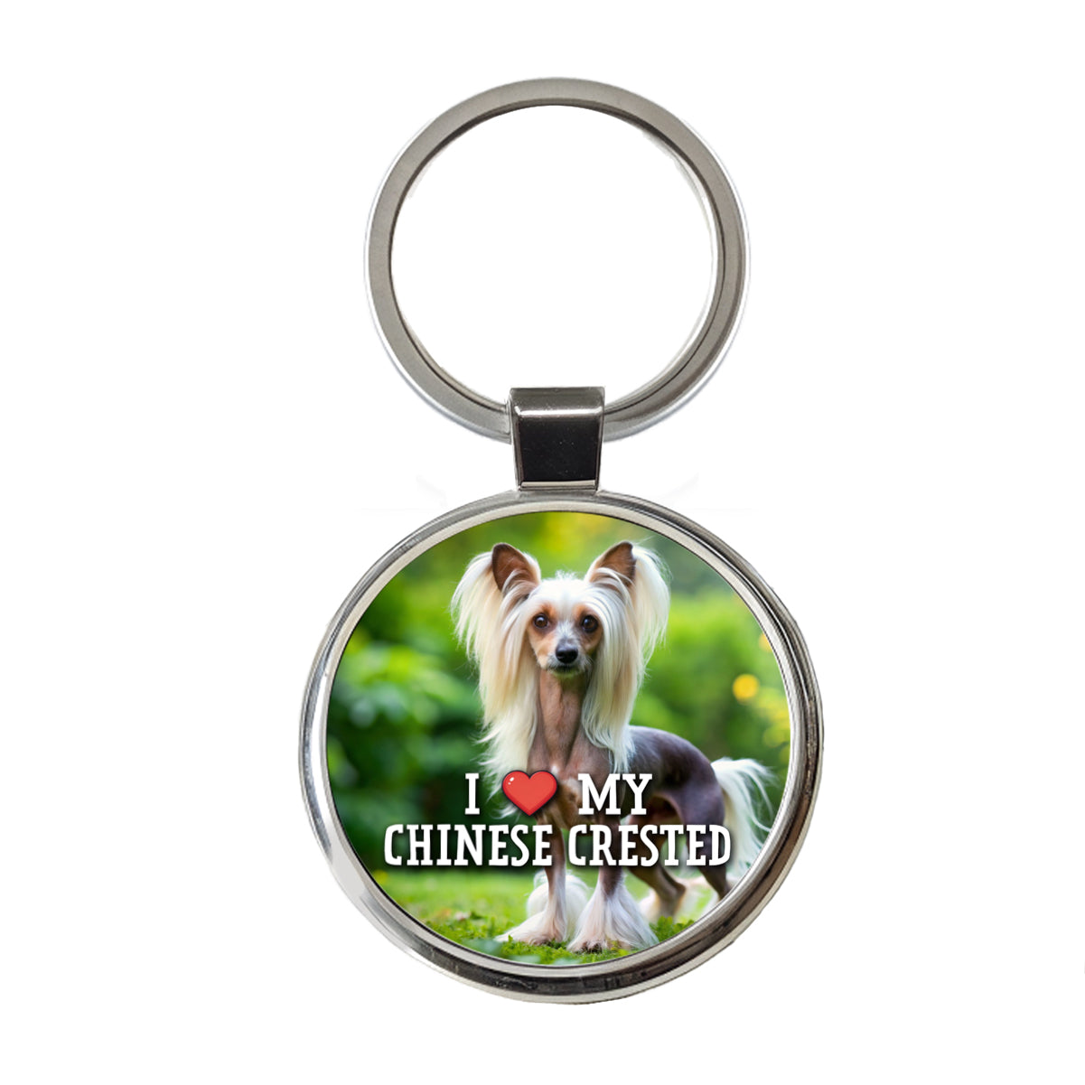 I Love My Chinese Crested Dog Heart Round Metal Keychain
