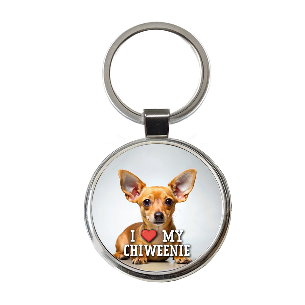 I Love My Chiweenie Dog Heart Round Metal Keychain