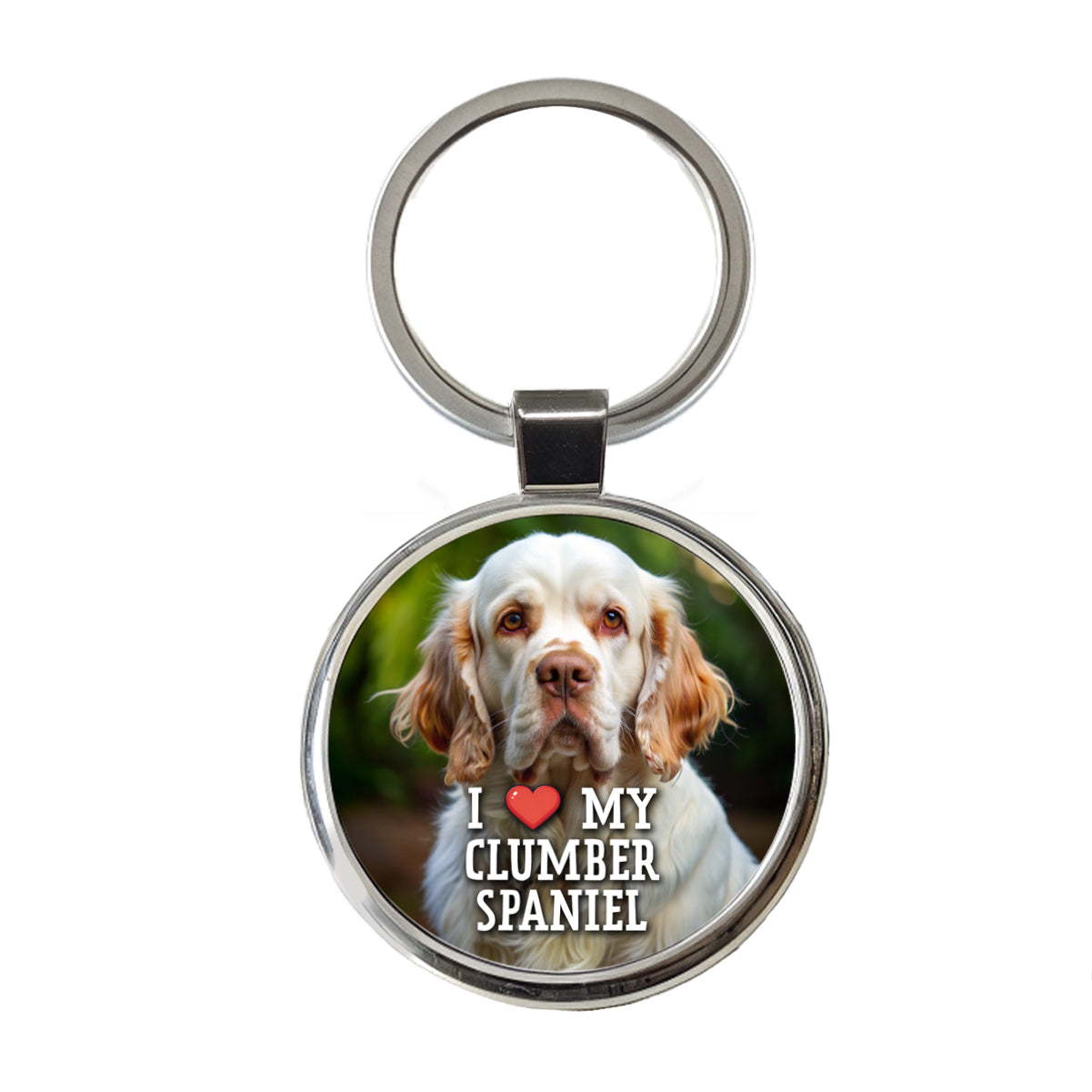 I Love My Clumber Spaniel Dog Heart Round Metal Keychain
