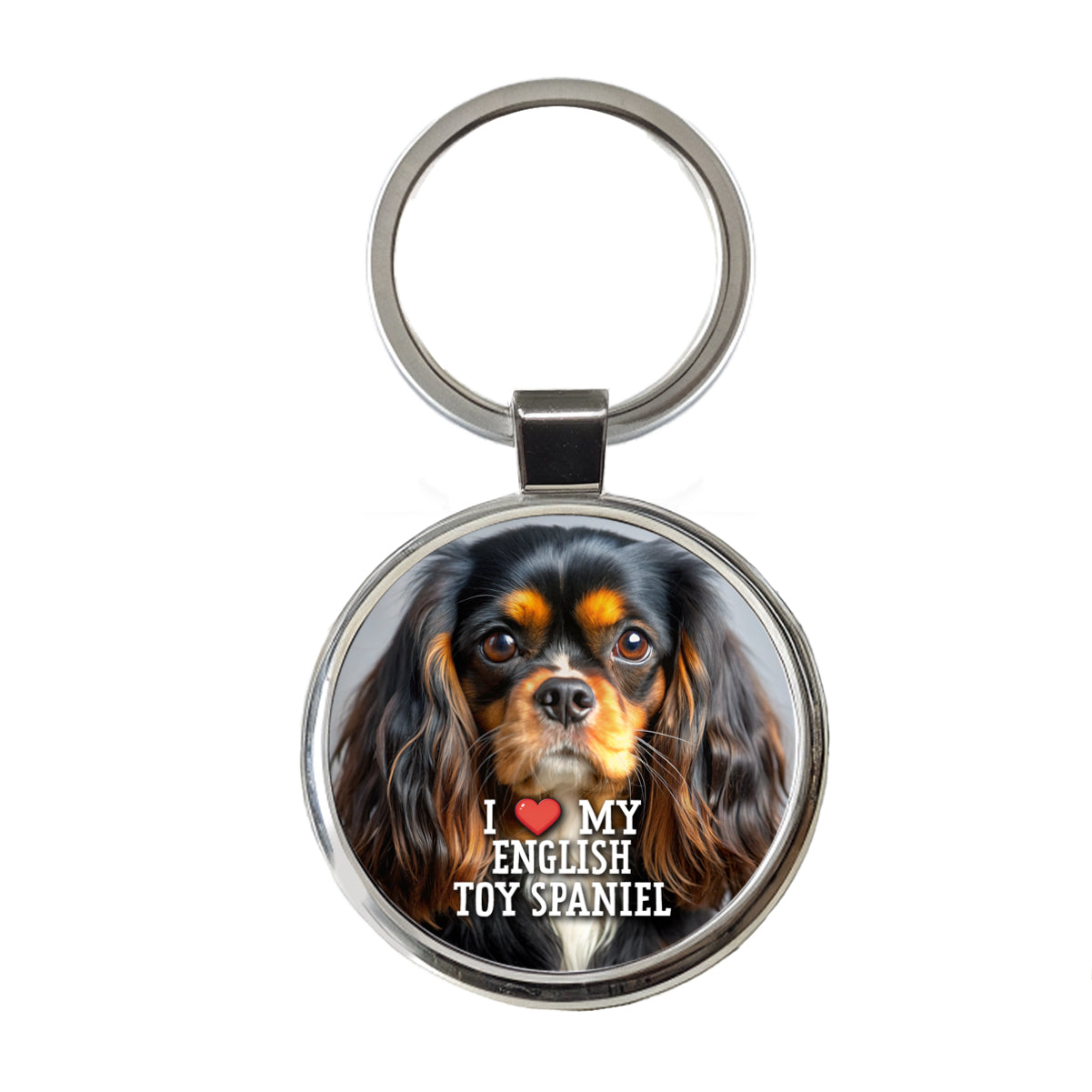 I Love My English Toy Spaniel Dog Heart Round Metal Keychain