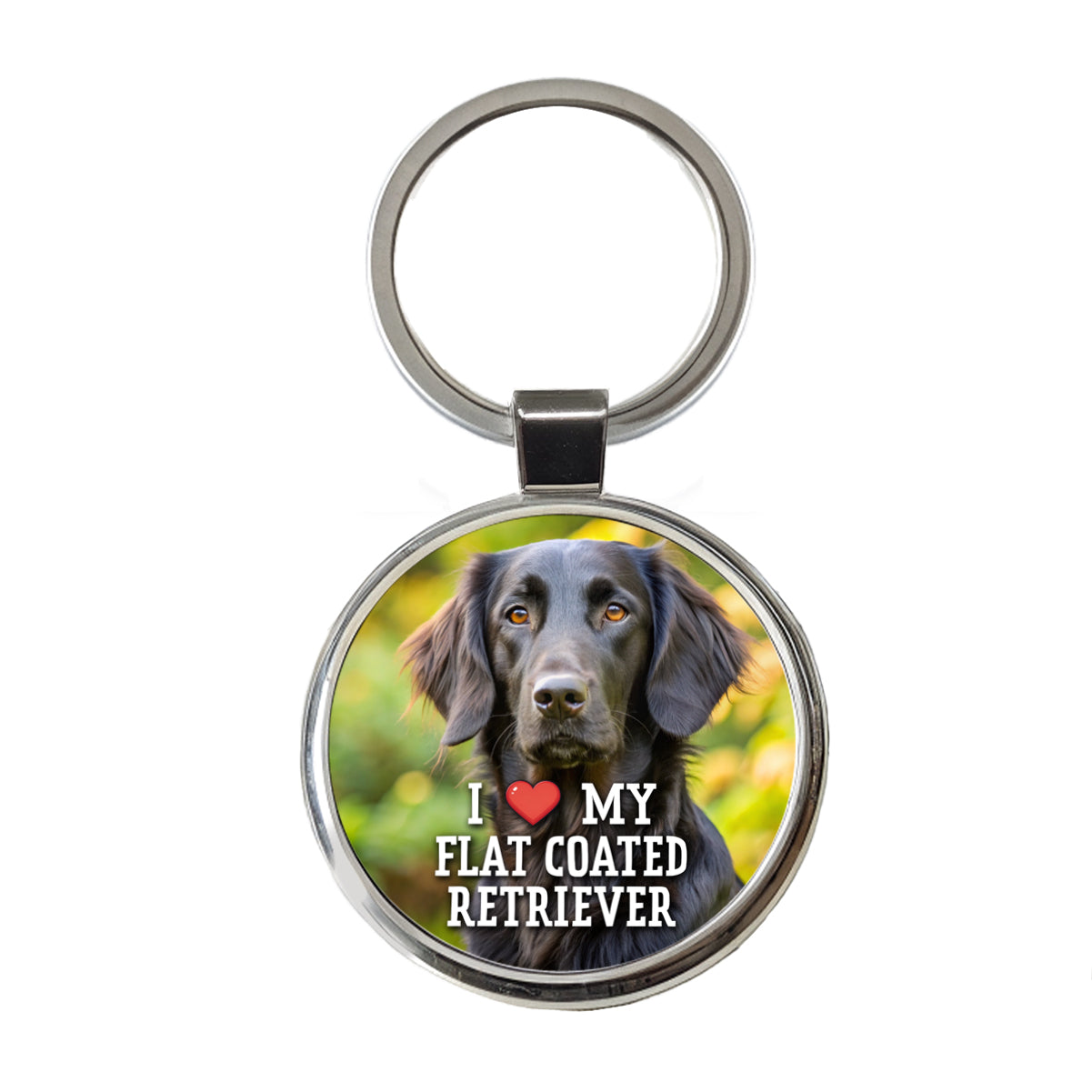 I Love My Flat Coated Retriever Dog Heart Round Metal Keychain