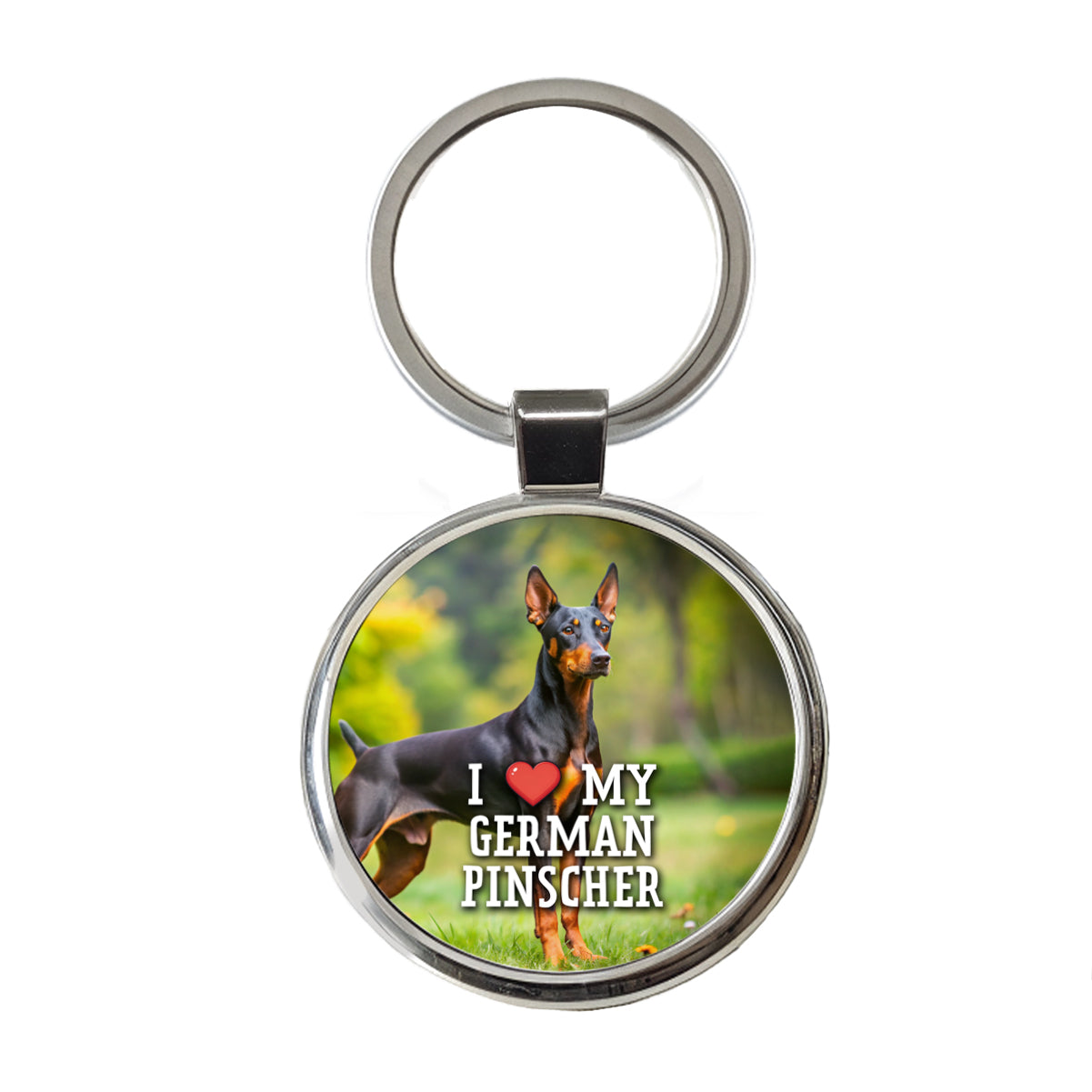 I Love My German Pinscher Dog Heart Round Metal Keychain