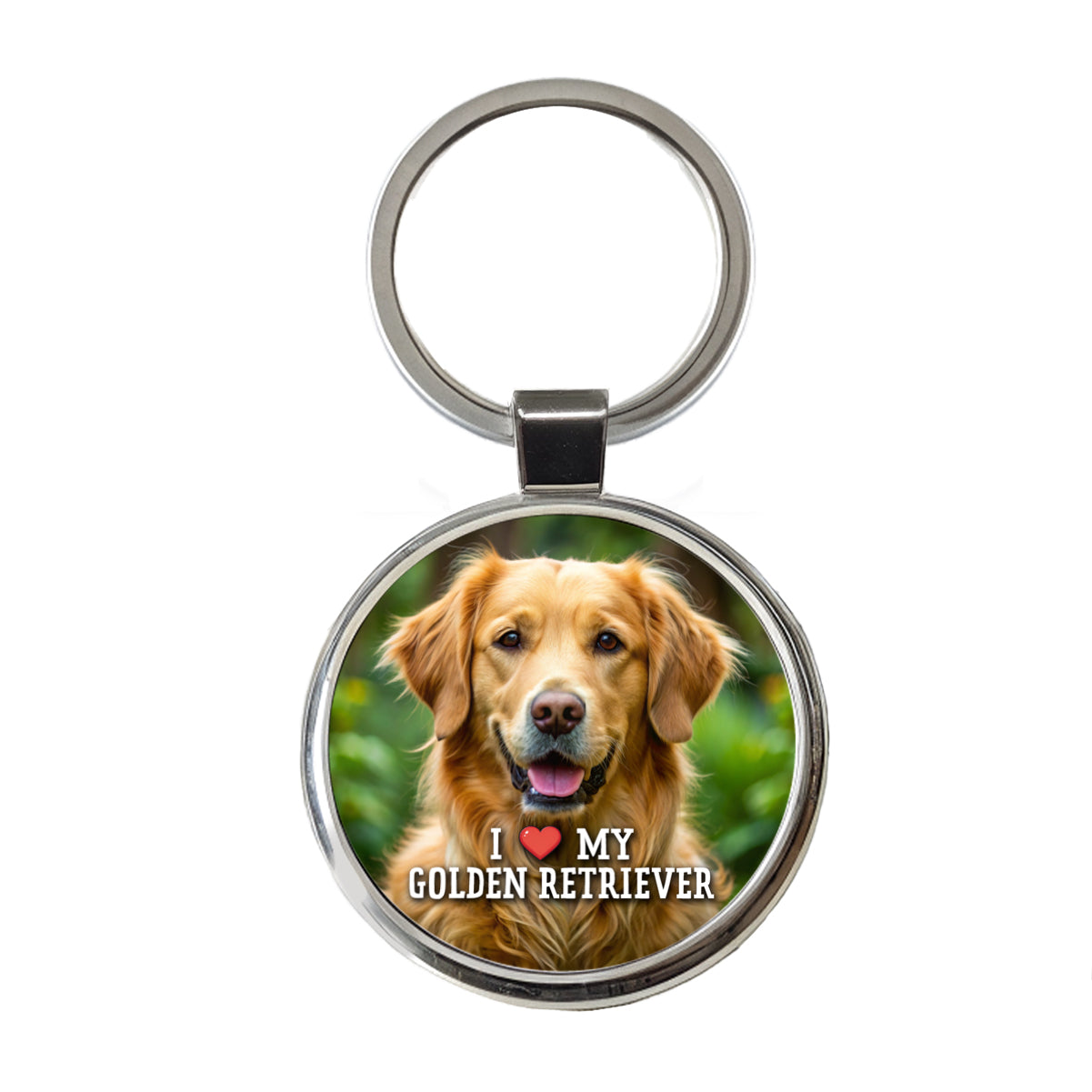 I Love My Golden Retriever Dog Heart Round Metal Keychain