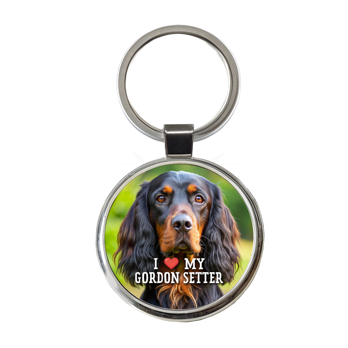 I Love My Gordon Setter Dog Heart Round Metal Keychain