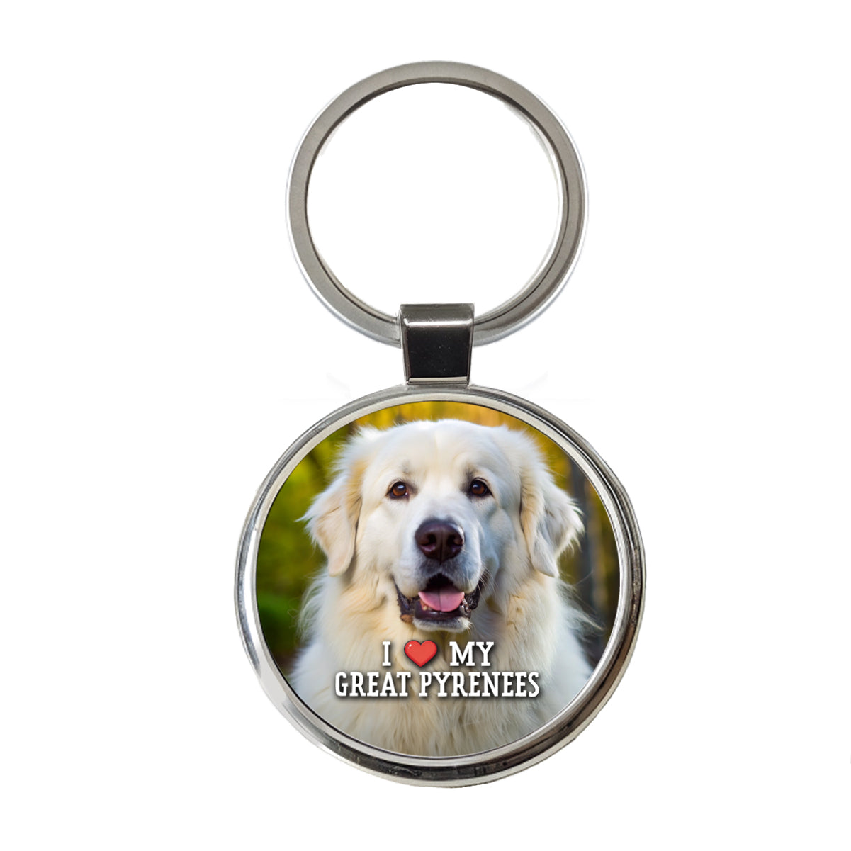 I Love My Great Pyrenees Dog Heart Round Metal Keychain