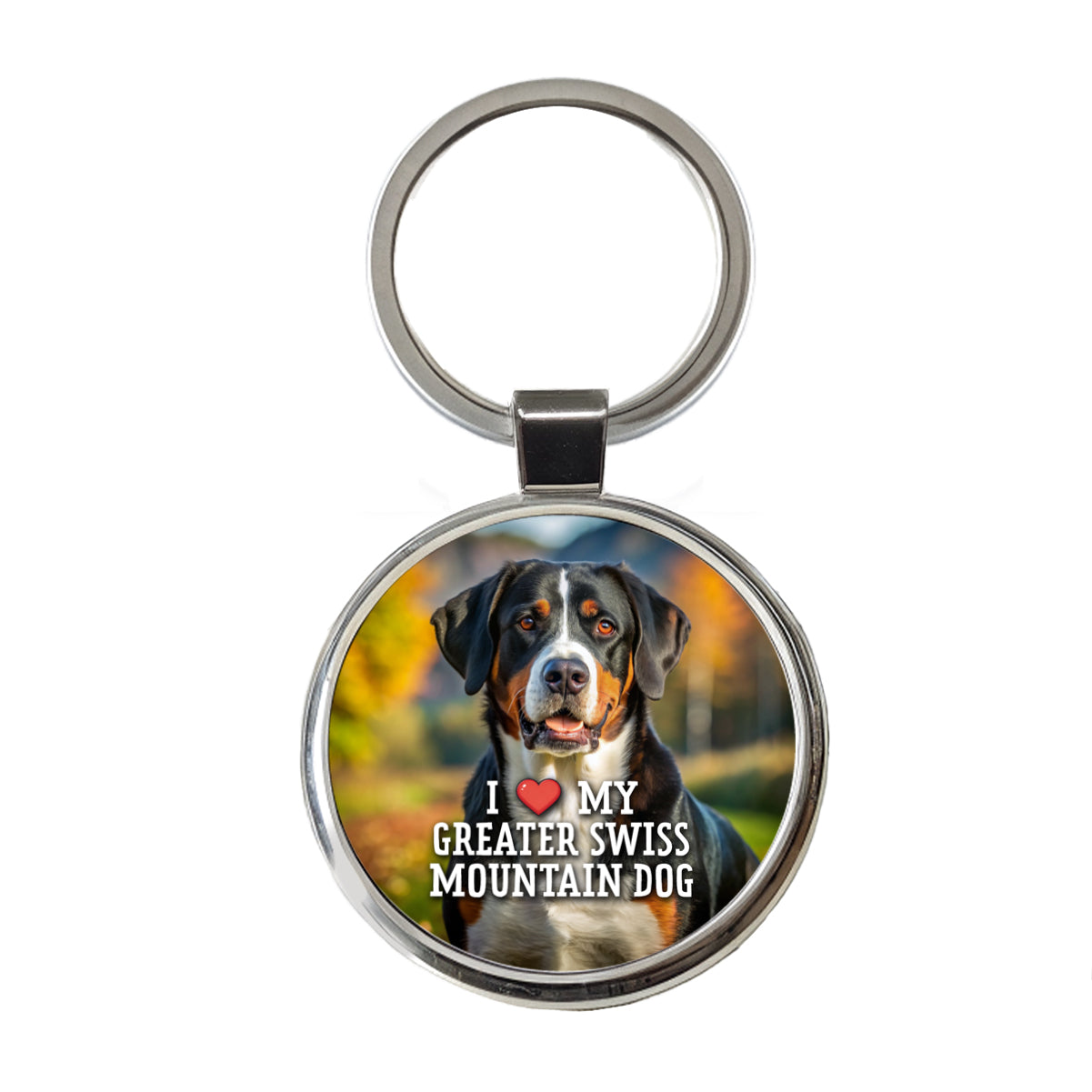 I Love My Greater Swiss Mountain Dog Heart Round Metal Keychain