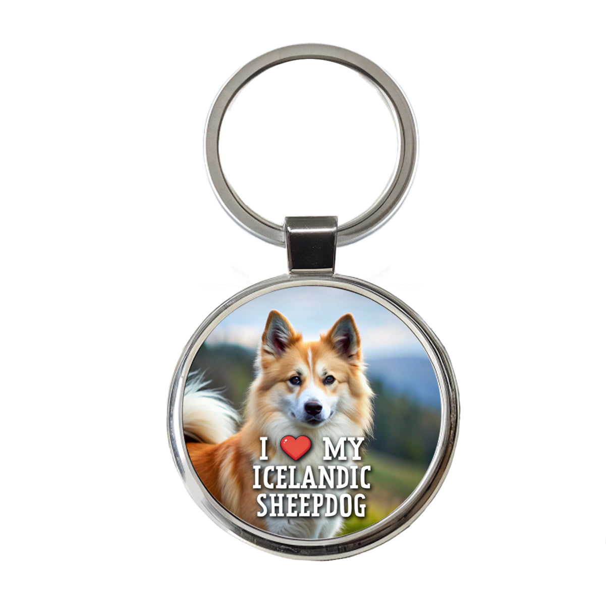 I Love My Icelandic Sheepdog Dog Heart Round Metal Keychain