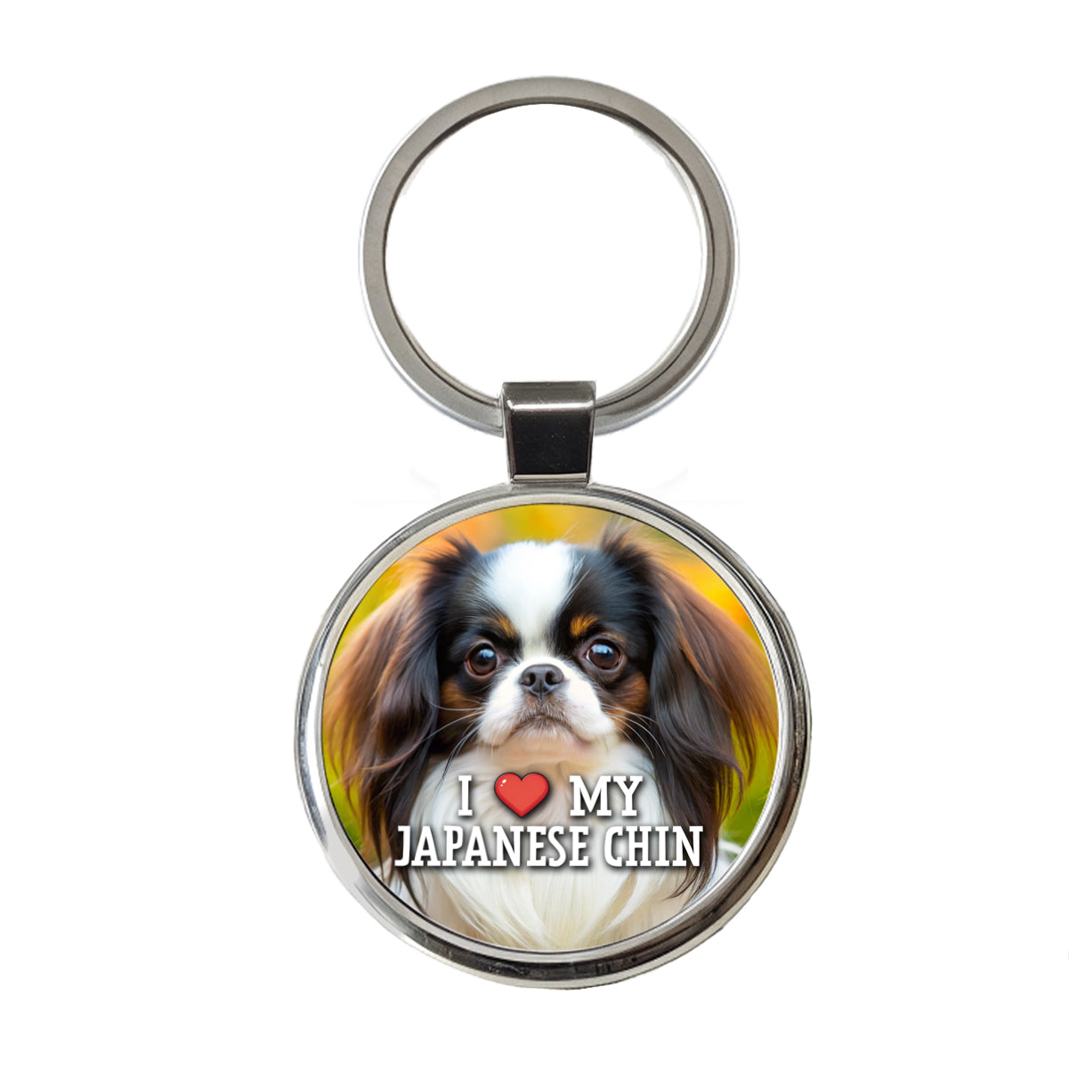 I Love My Japanese Chin Dog Heart Round Metal Keychain