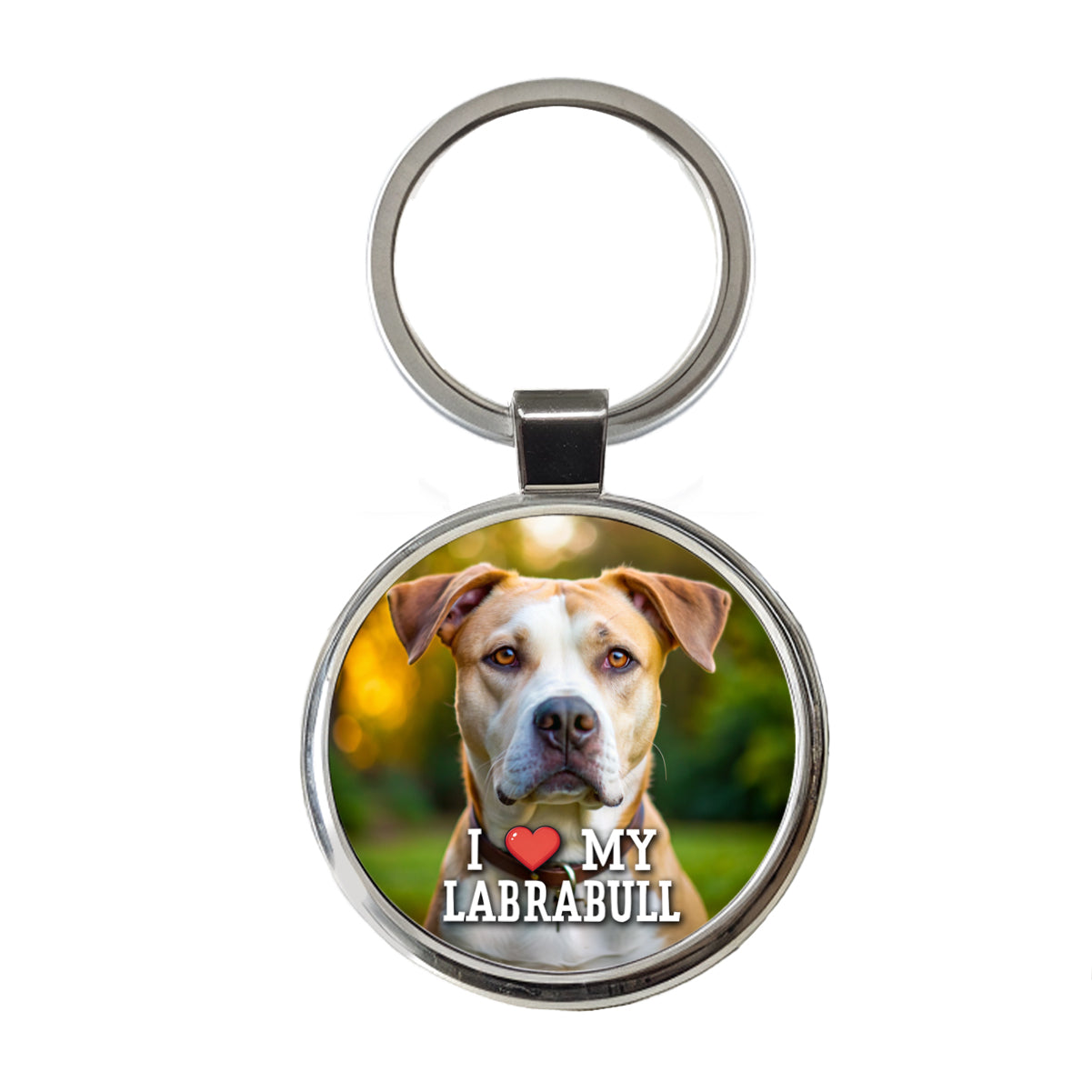 I Love My Labrabull Dog Heart Round Metal Keychain