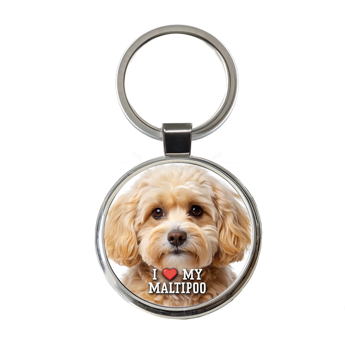 I Love My Maltipoo Dog Heart Round Metal Keychain