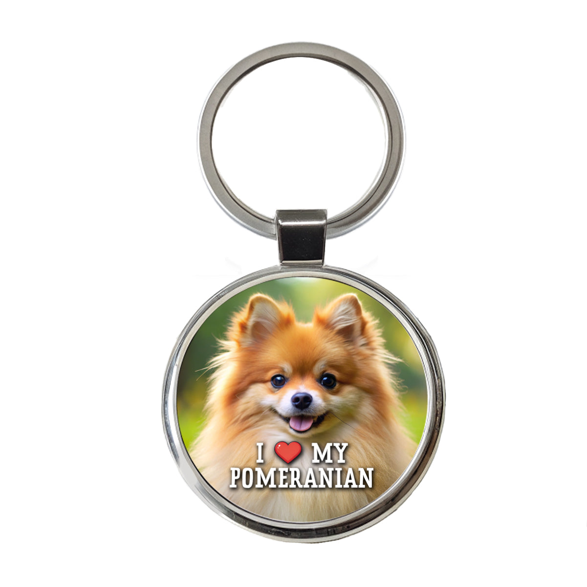 I Love My Pomeranian Dog Heart Round Metal Keychain