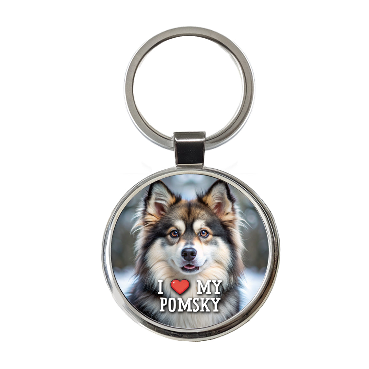 I Love My Pomsky Dog Heart Round Metal Keychain