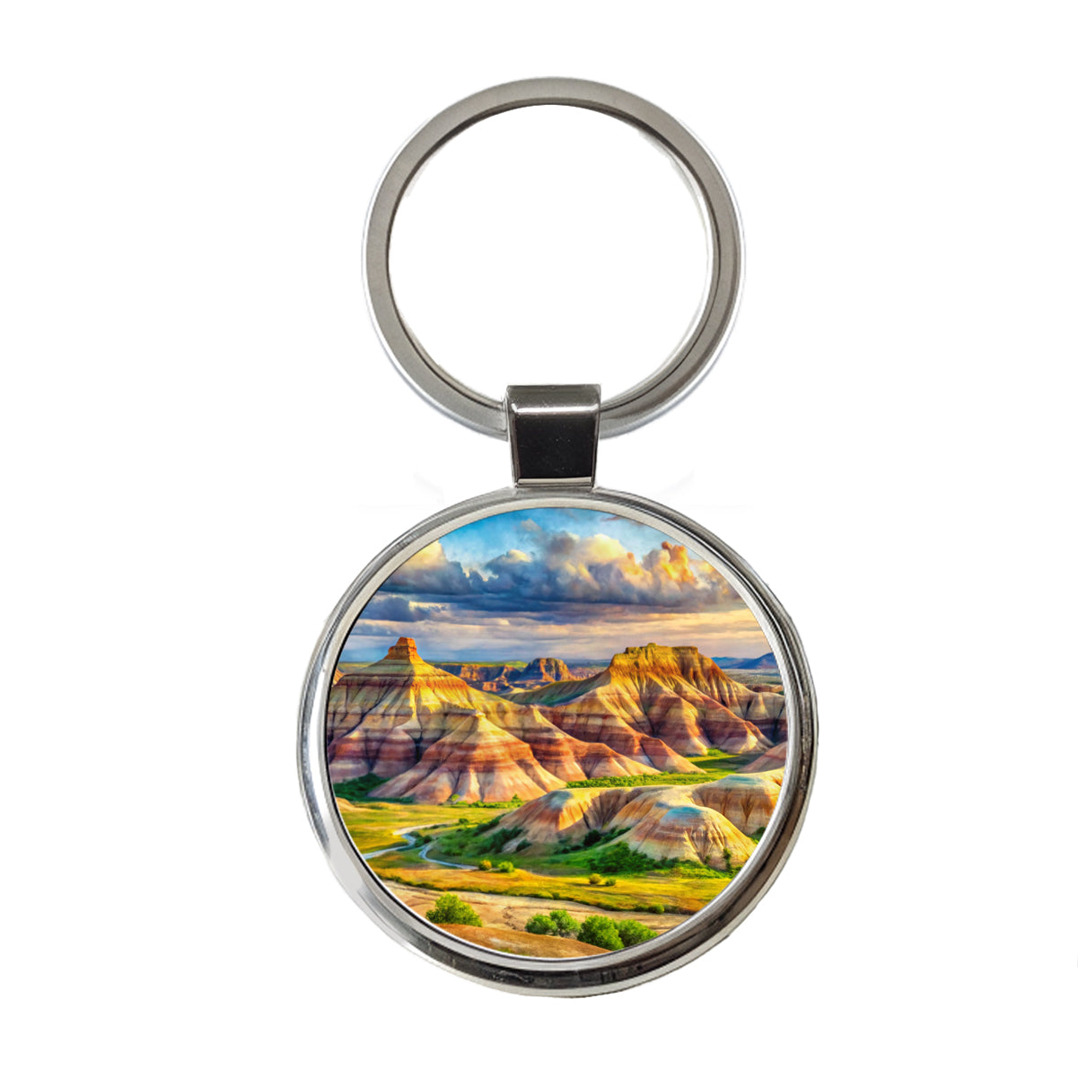 Badlands National Park South Dakota Watercolor Style Round Metal Keychain