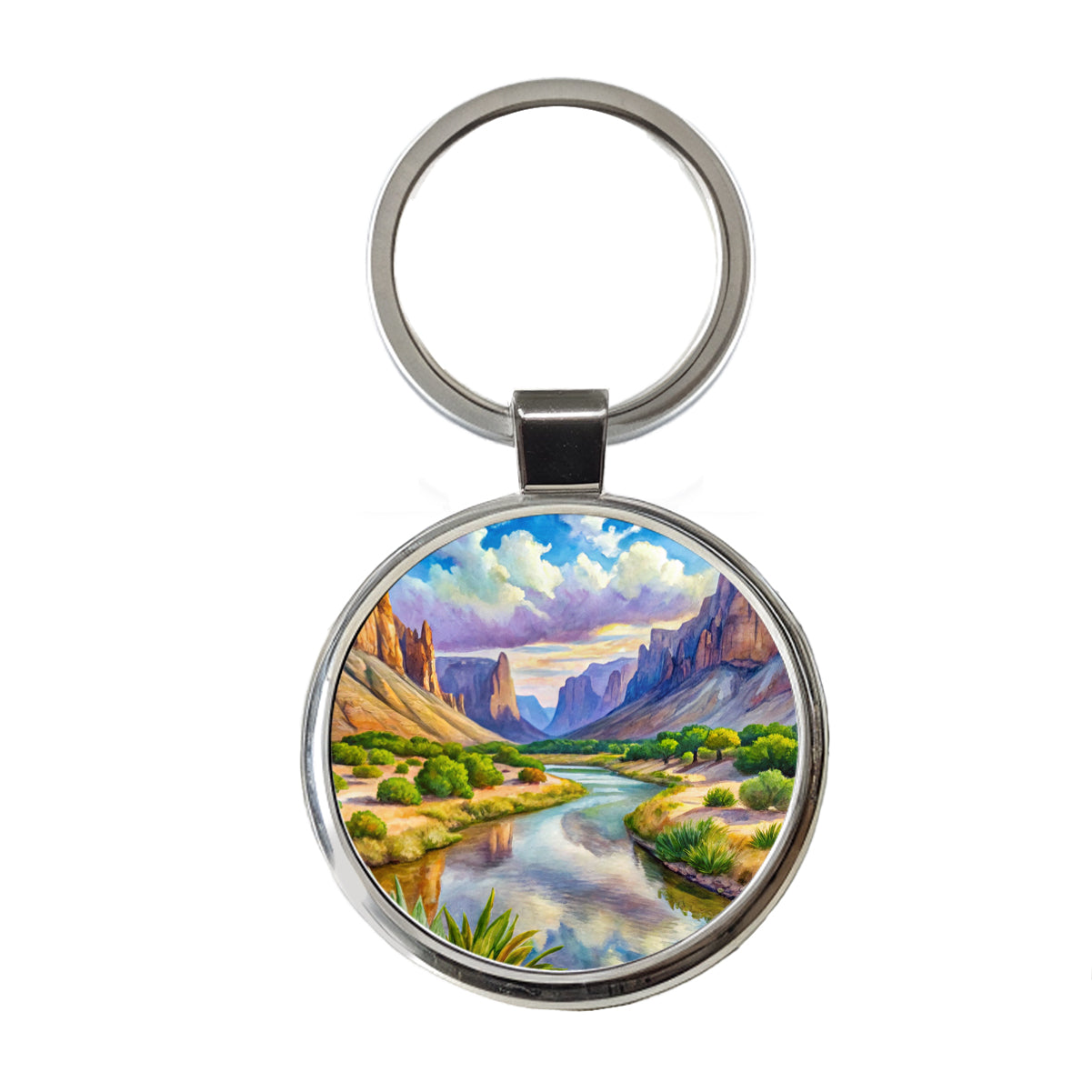Big Bend National Park Texas Watercolor Style Round Metal Keychain