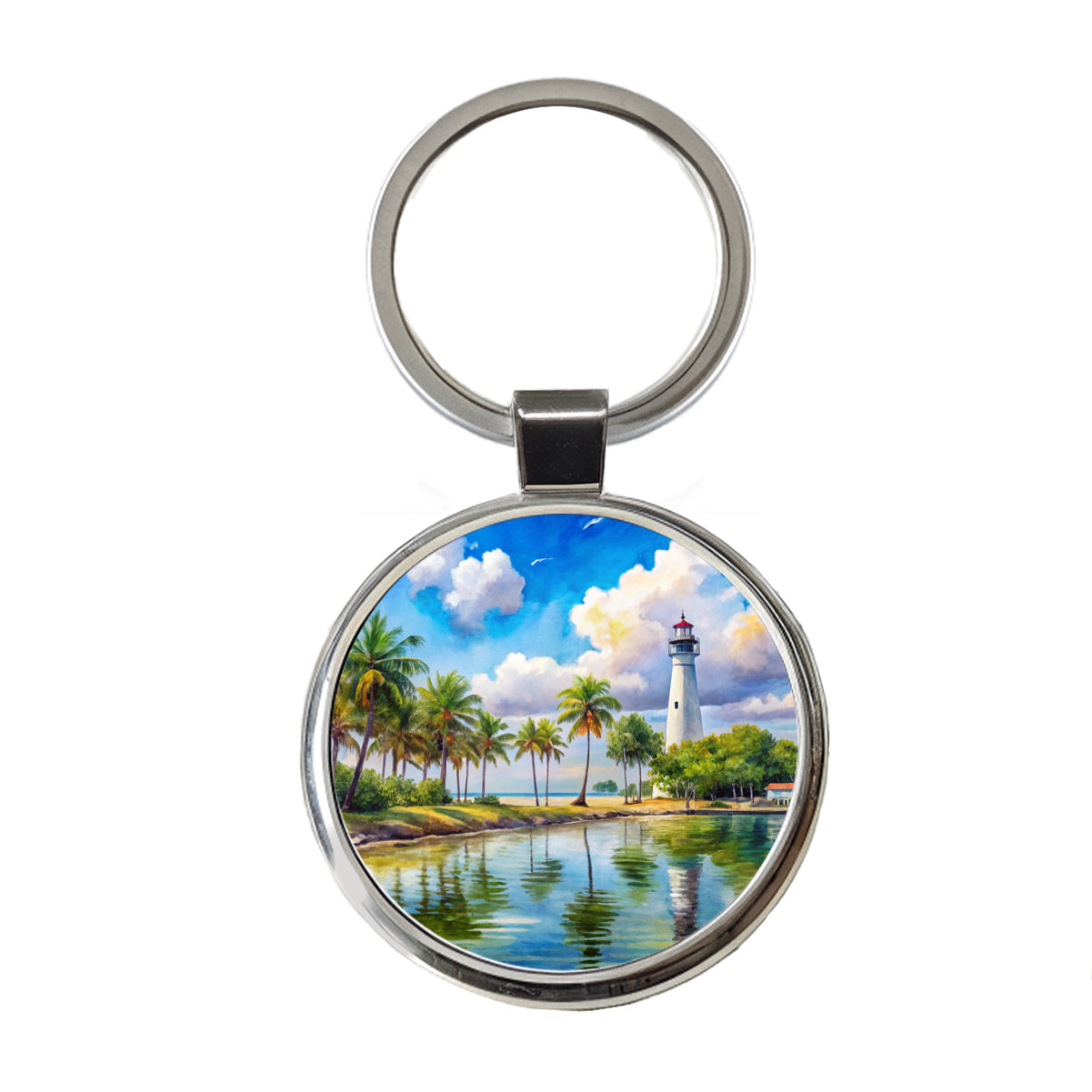 Biscayne National Park Florida Watercolor Style Round Metal Keychain