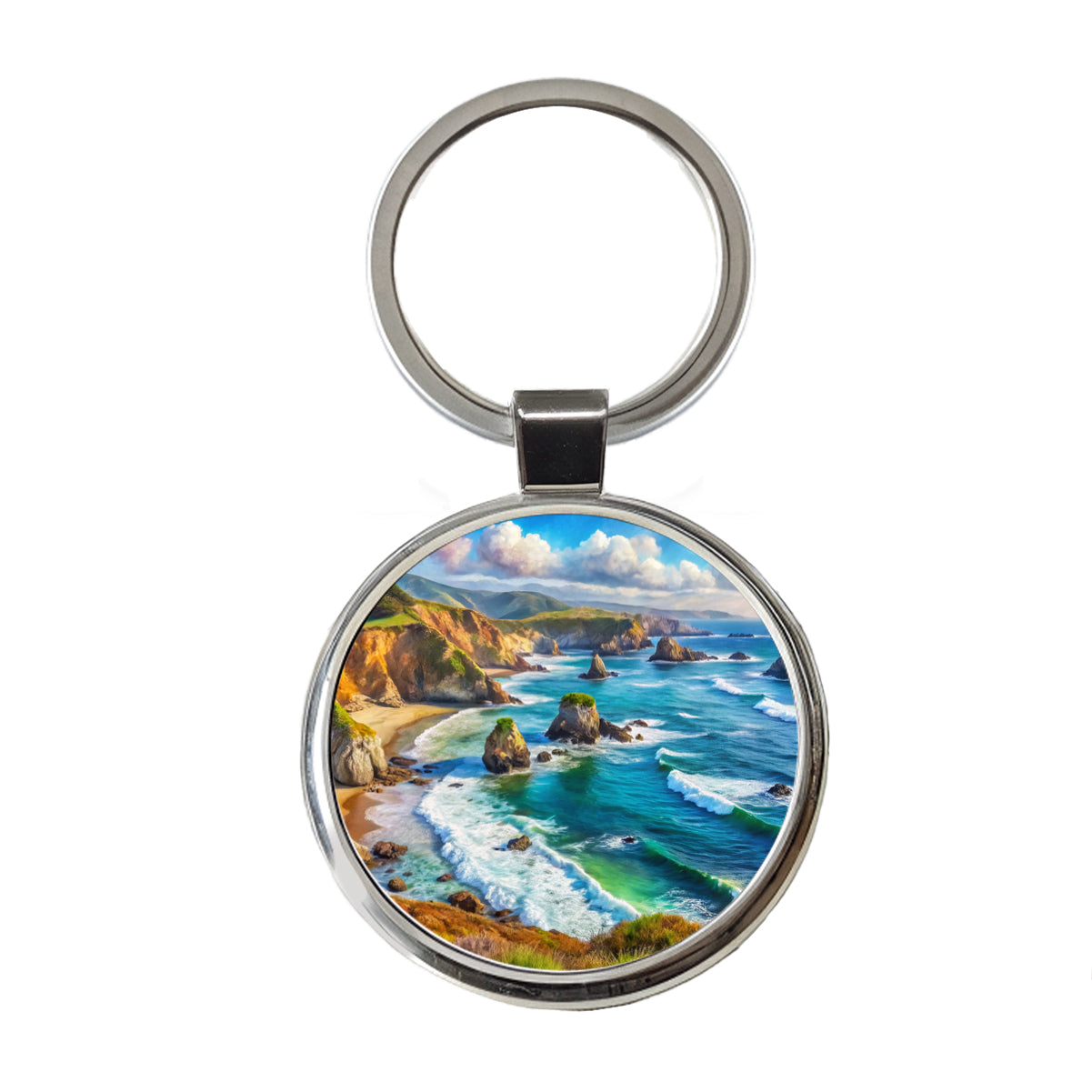 California Coastal National Monument California Watercolor Style Round Metal Keychain