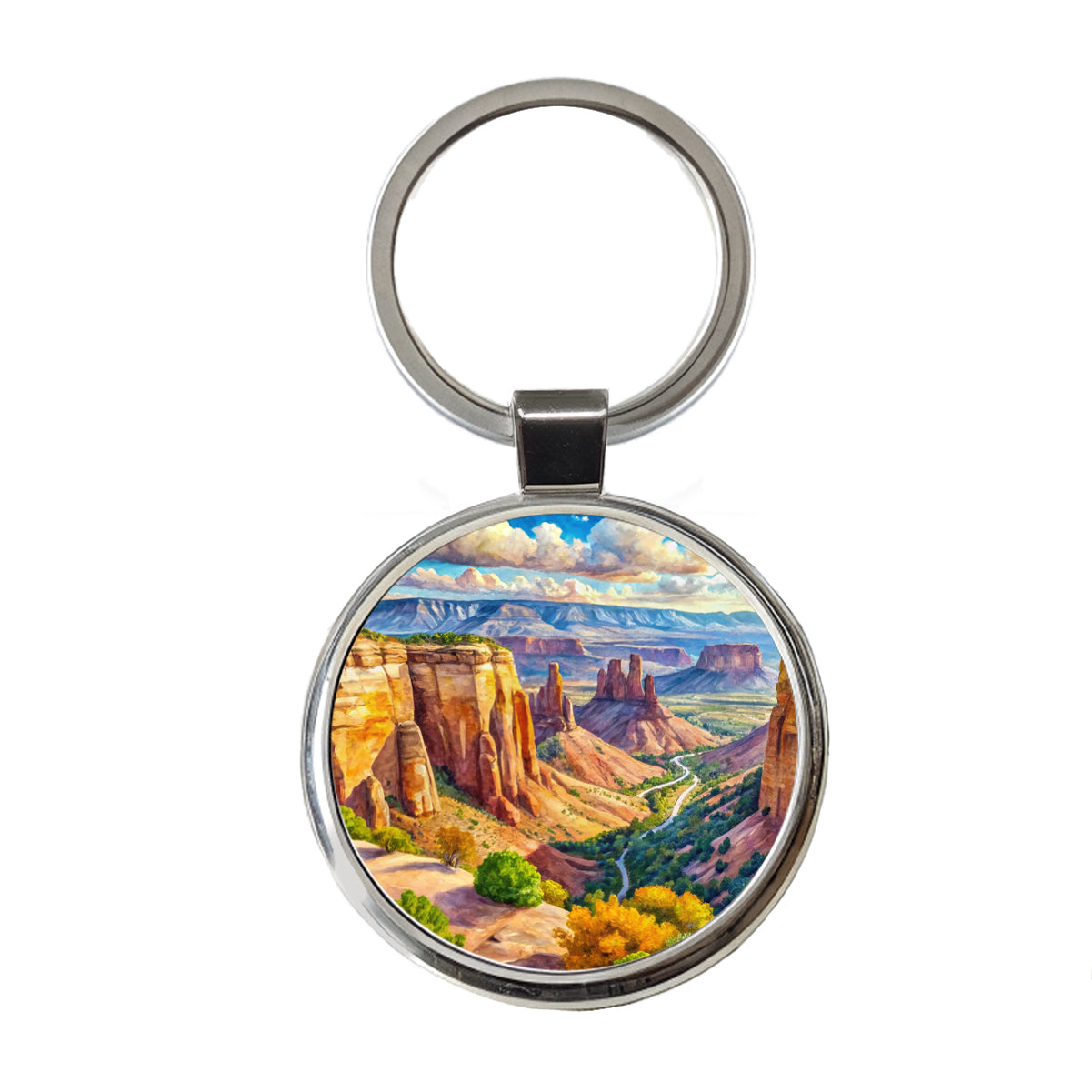 Colorado National Monument Colorado Watercolor Style Round Metal Keychain