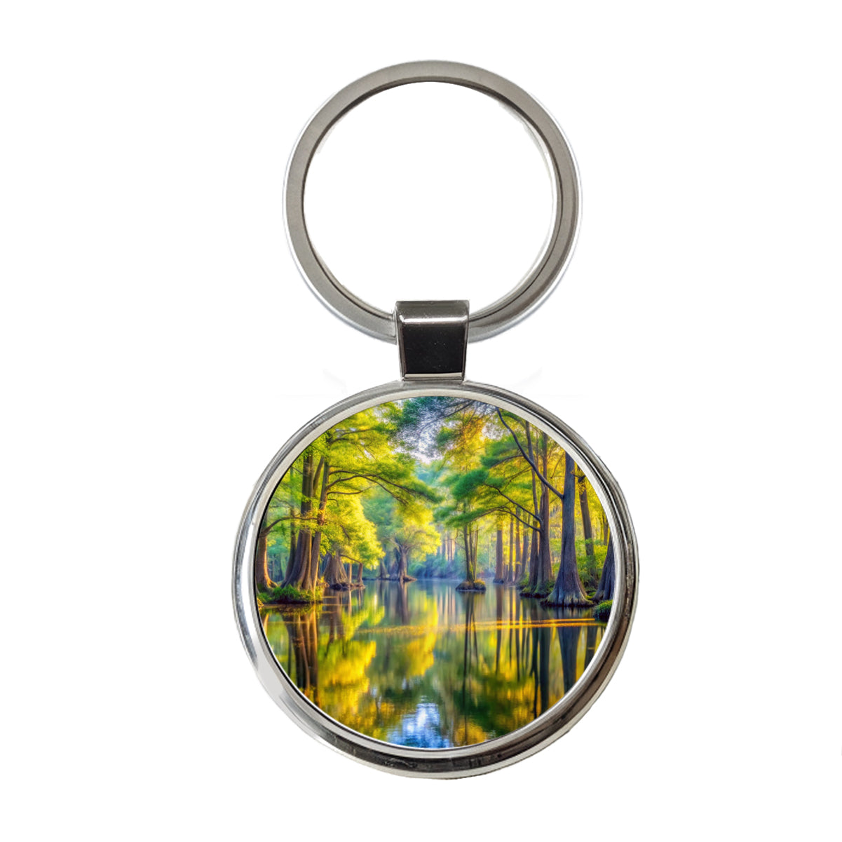 Congaree National Park South Carolina Watercolor Style Round Metal Keychain