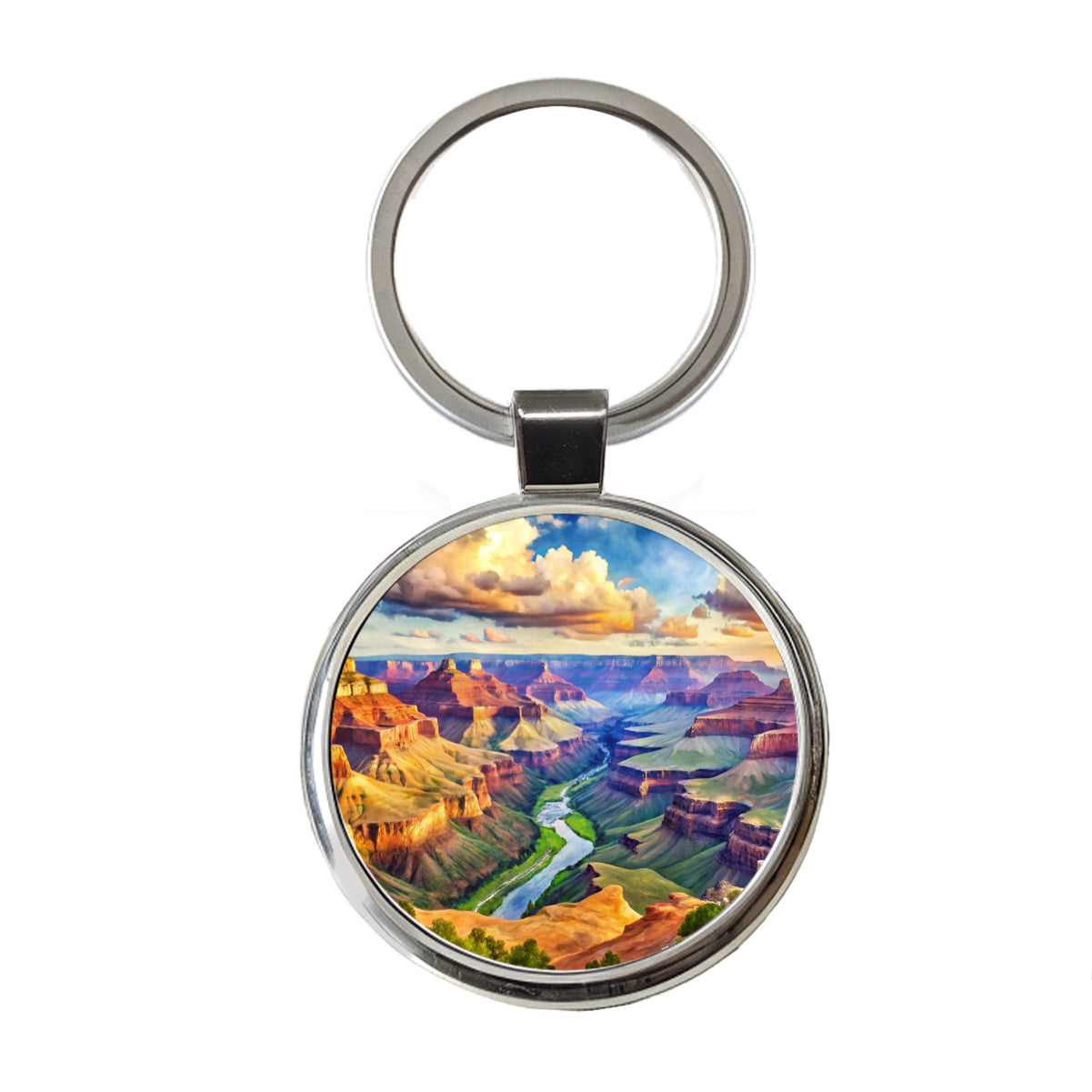 Grand Canyon National Park Arizona Watercolor Style Round Metal Keychain