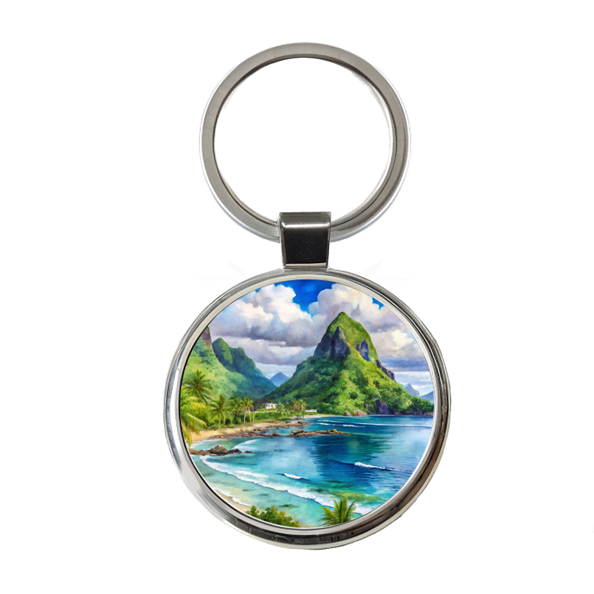 National Park of American Samoa Watercolor Style Round Metal Keychain
