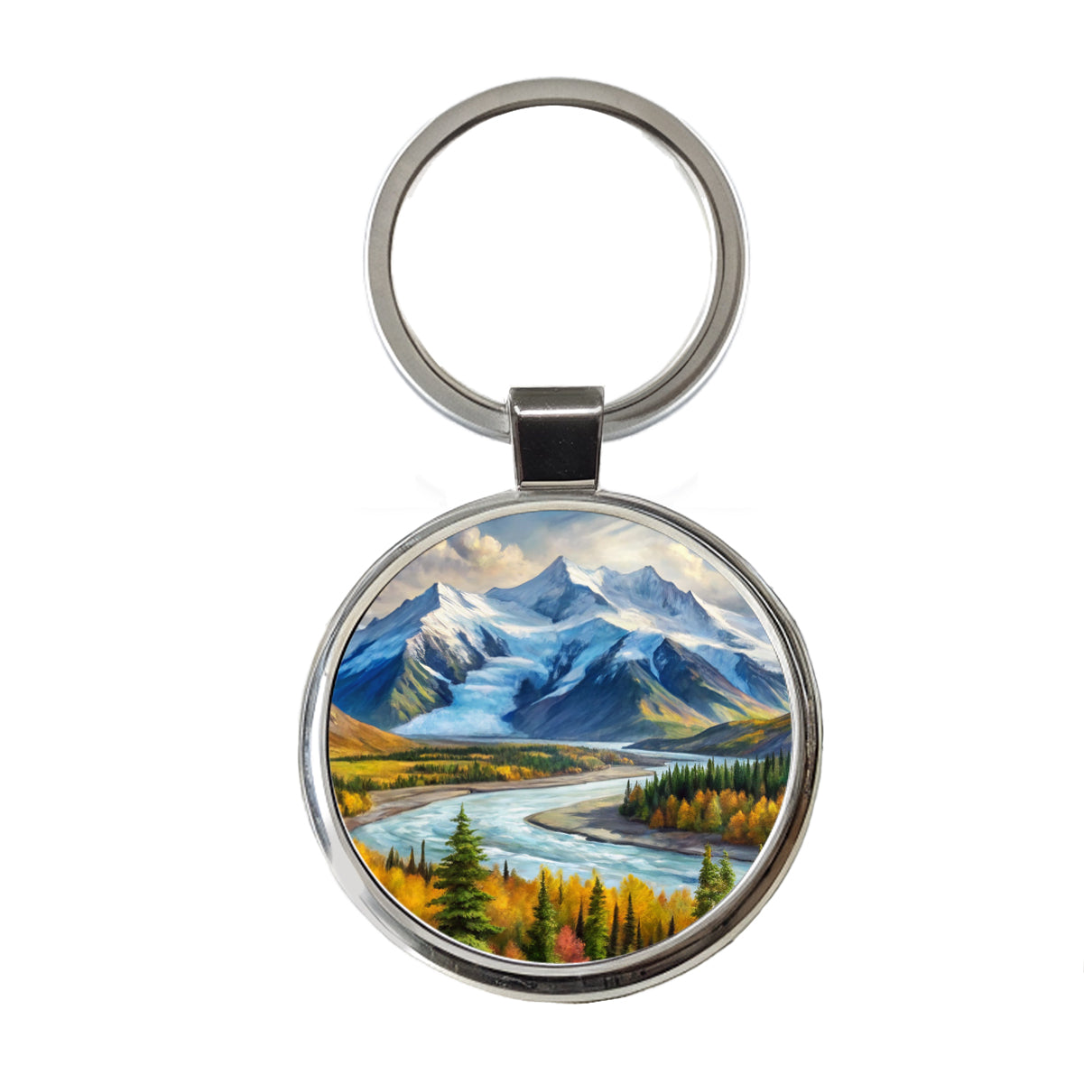 Wrangell - St. Elias National Park Alaska Watercolor Style Round Metal Keychain