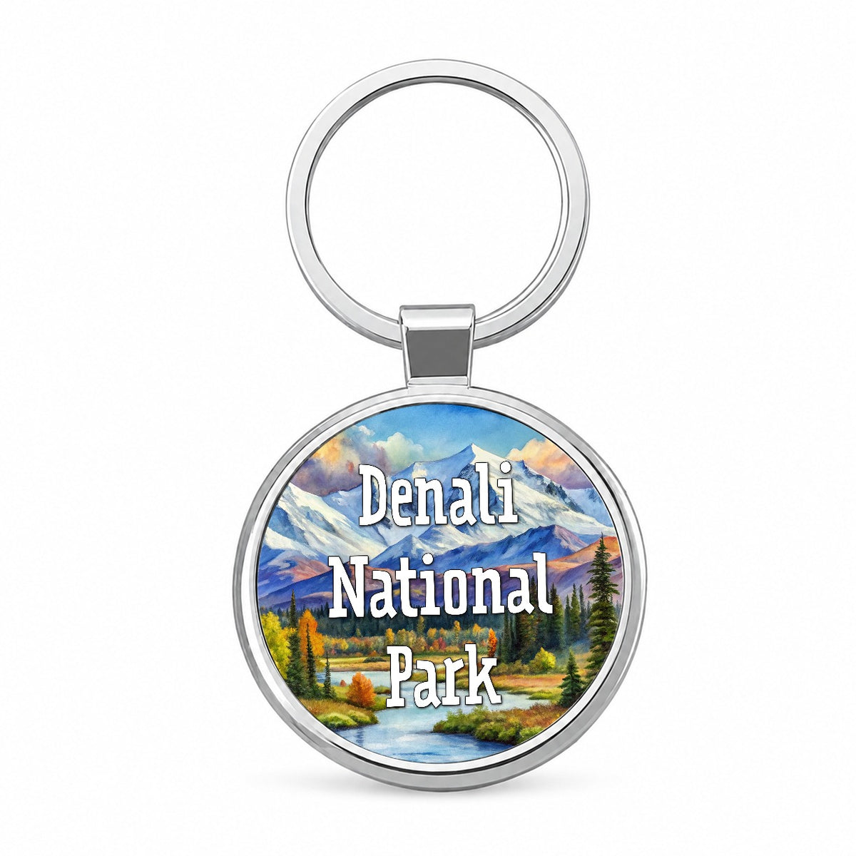 Denali National Park Alaska Round Metal Keychain