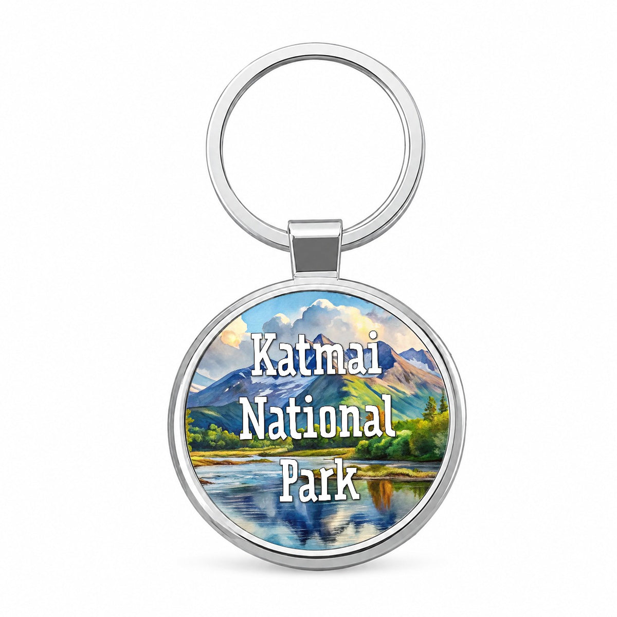 Katmai National Park Alaska Round Metal Keychain