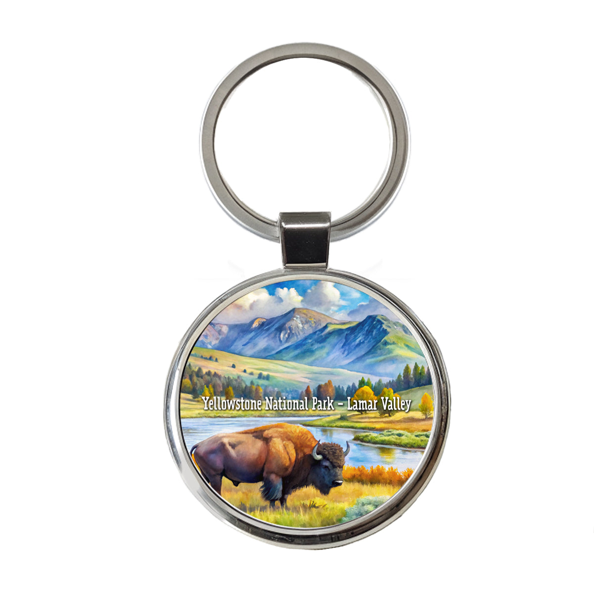 Yellowstone National Park Lamar Valley Round Metal Keychain