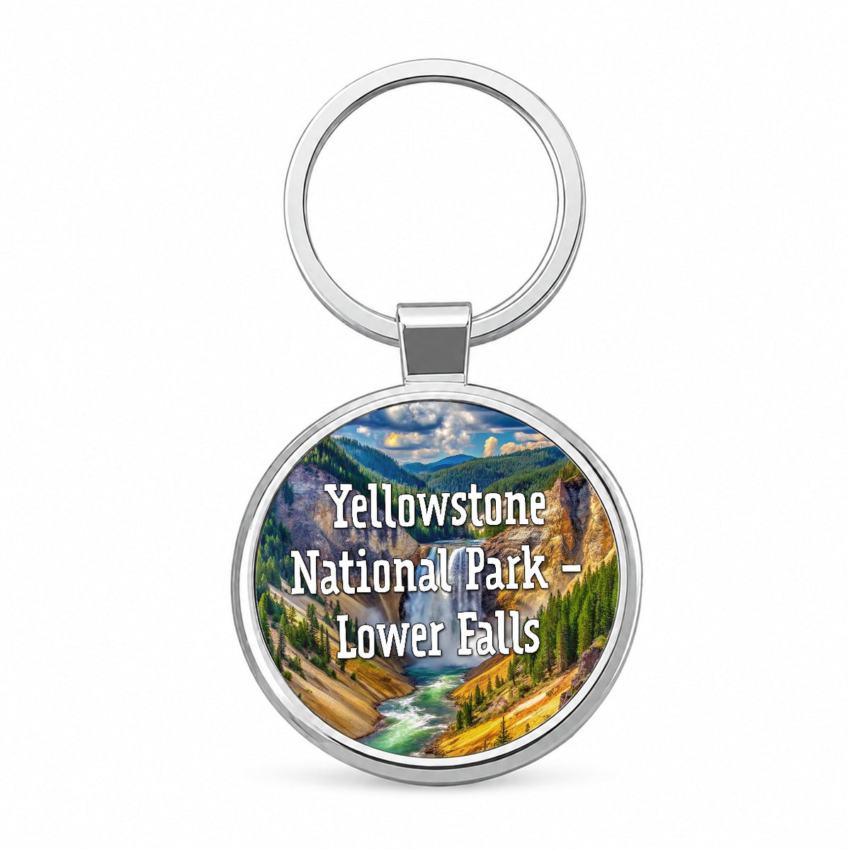 Yellowstone National Park Lower Falls Round Metal Keychain