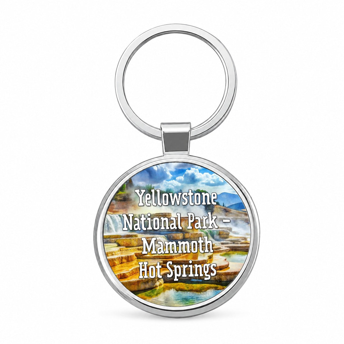 Yellowstone National Park Mammoth Hot Springs Round Metal Keychain