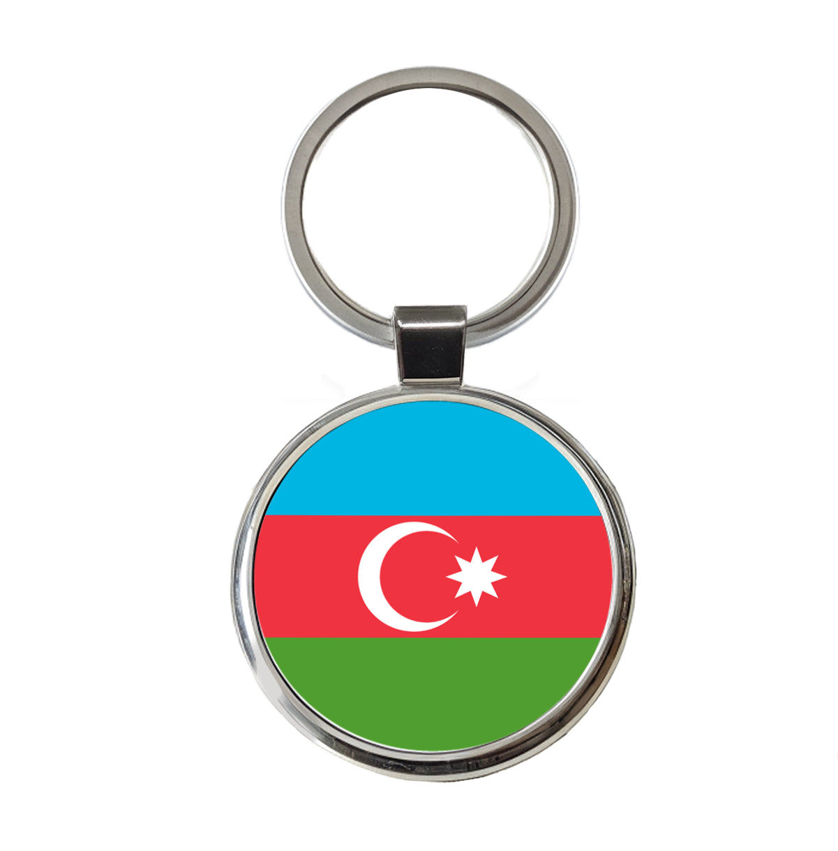 Azerbaijan Country Flag Round Metal Keychain