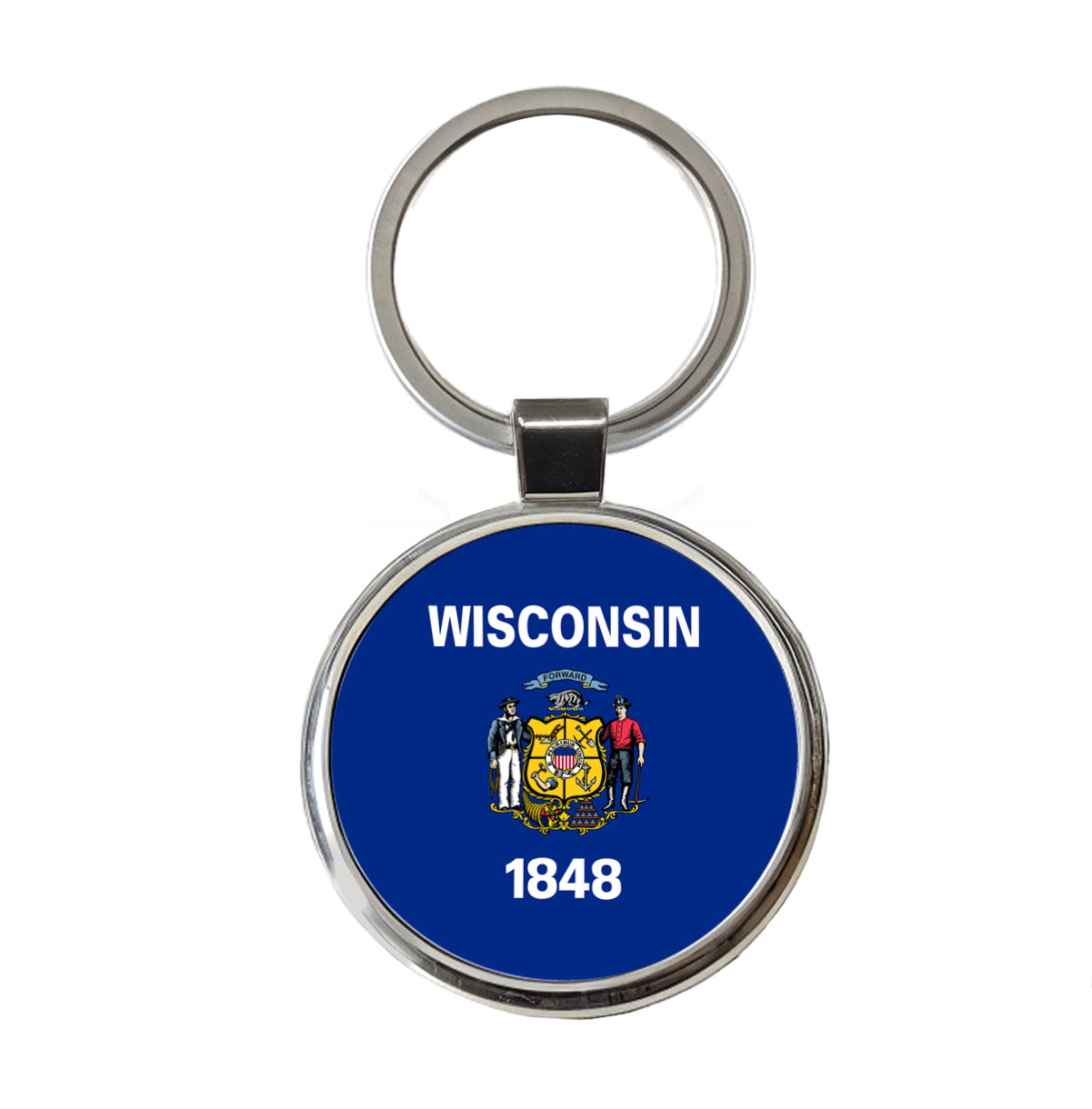 Wisconsin WI State Flag Round Metal Keychain