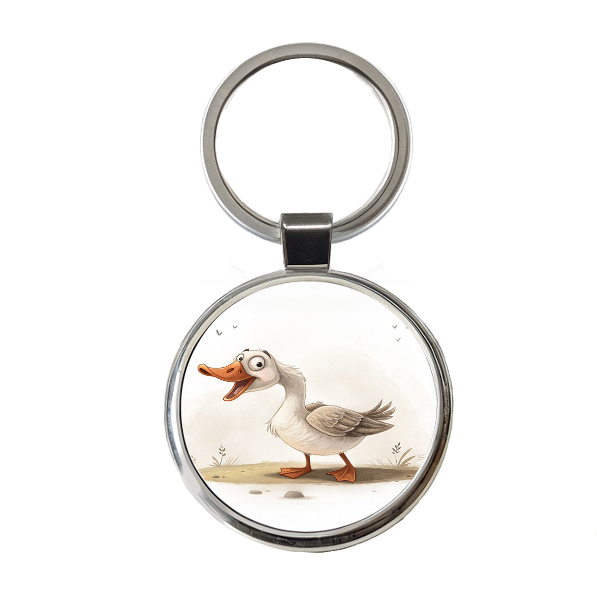 Funny Silly Goose Round Metal Keychain