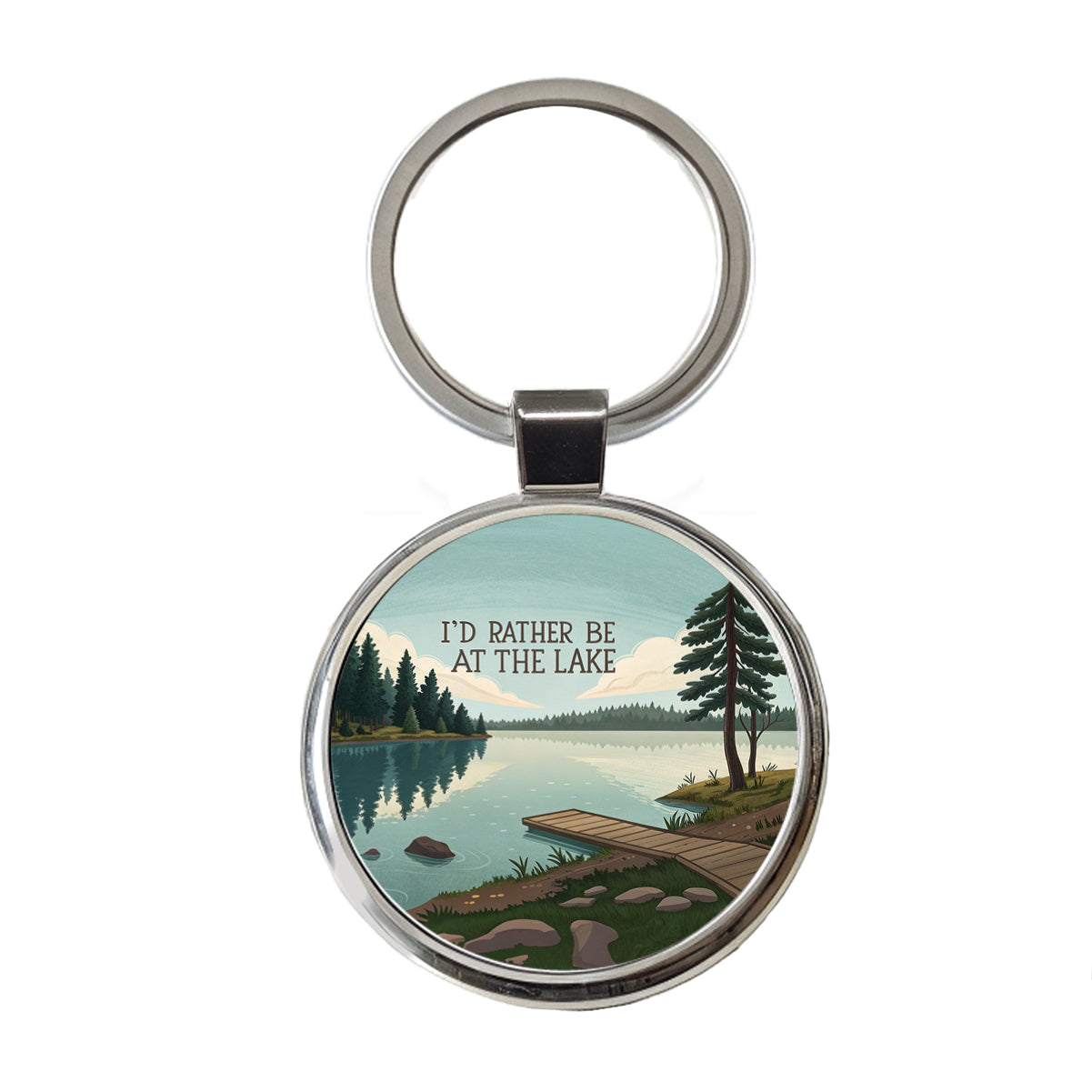 I'd Rather Be At The Lake Round Metal Keychain