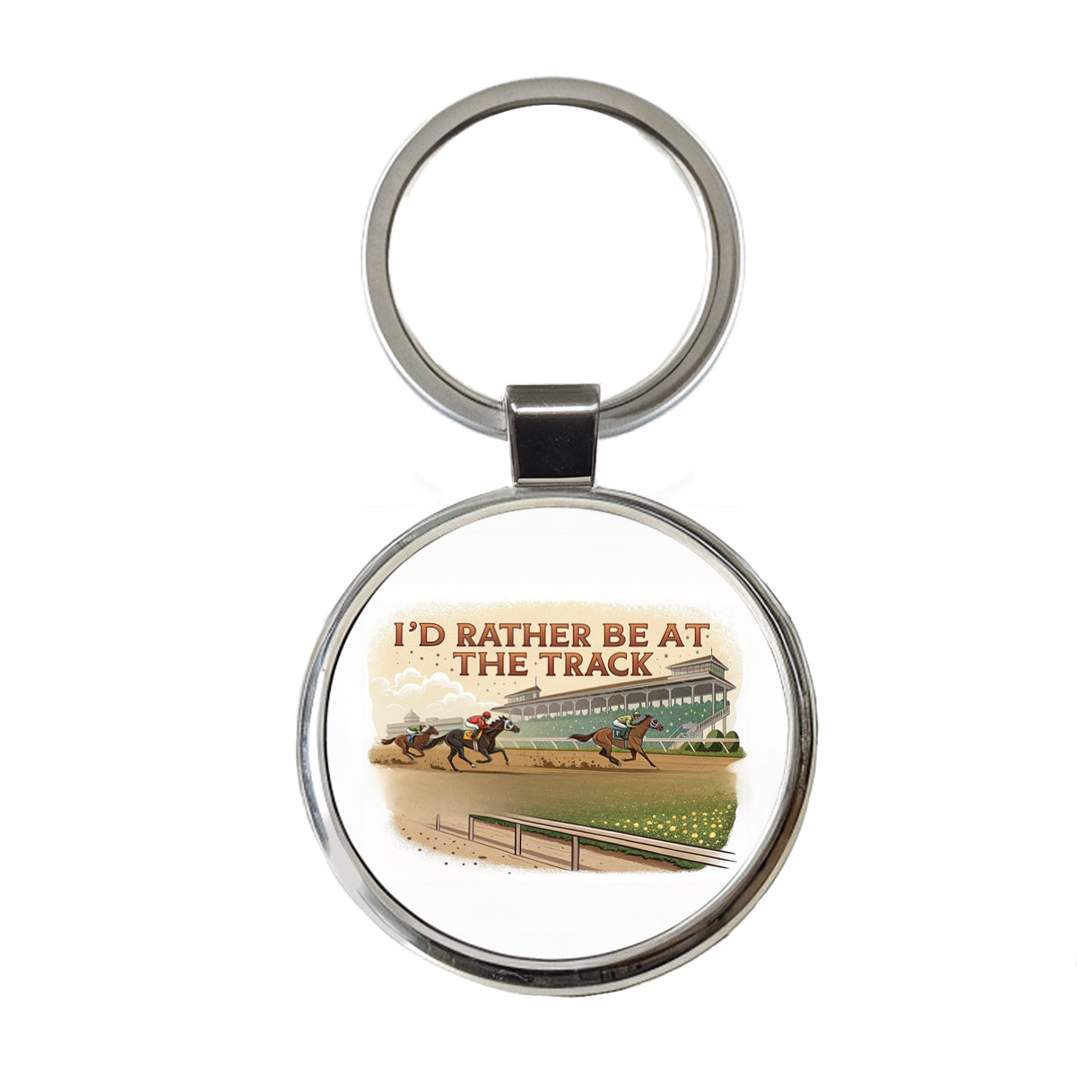 I'd Rather Be At The Track Horse Racing Round Metal Keychain
