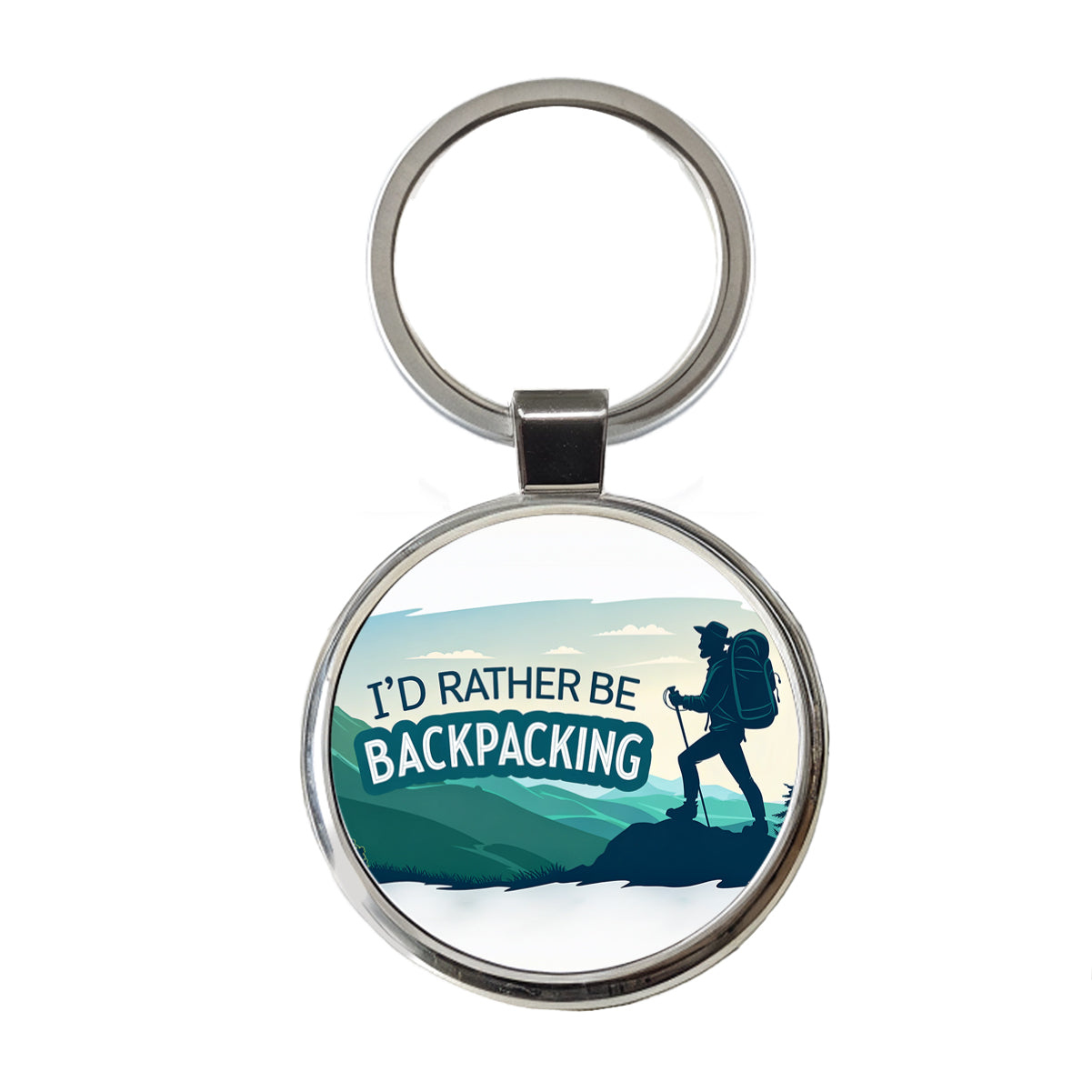 I'd Rather Be Backpacking Traveling Hiking Round Metal Keychain