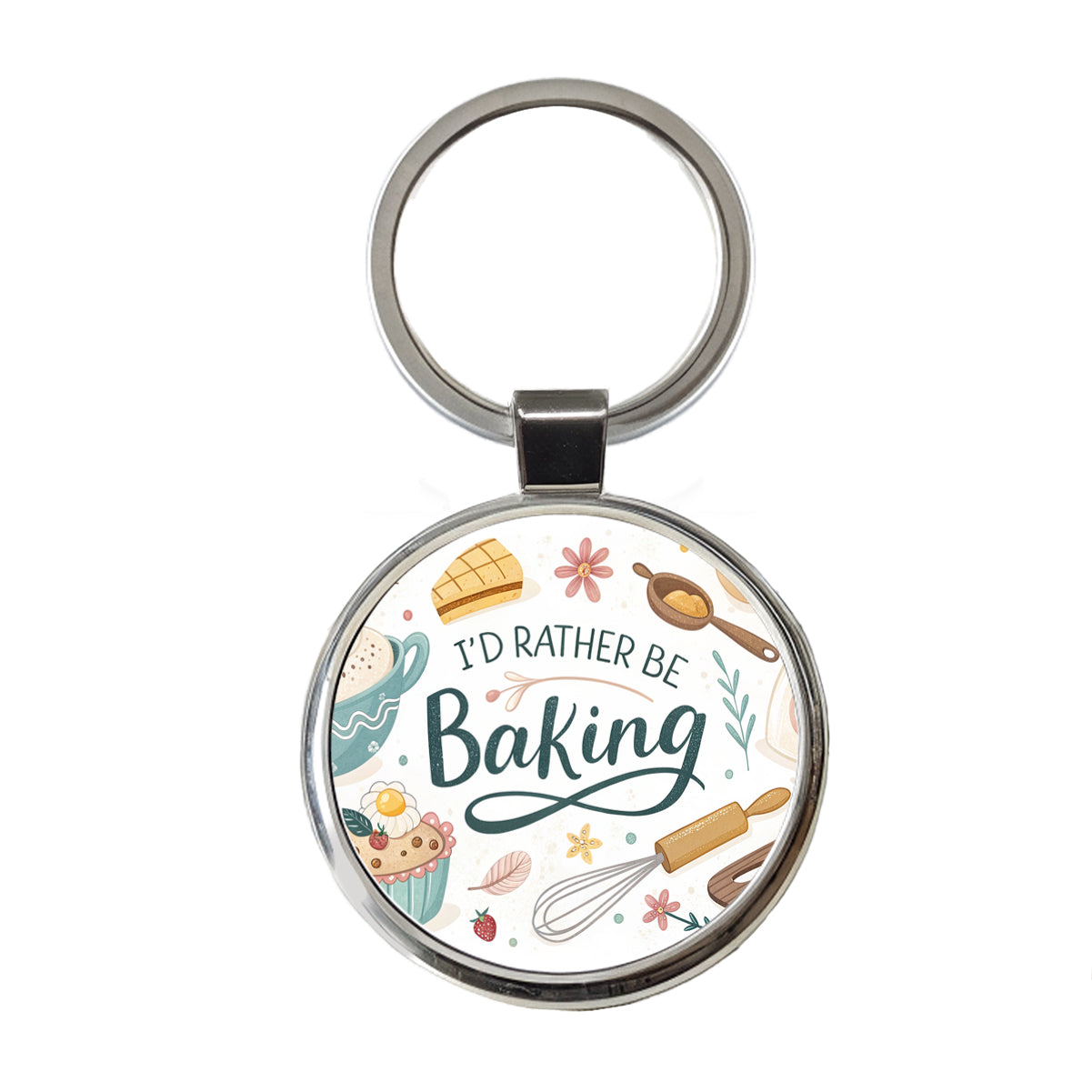 I'd Rather Be Baking Round Metal Keychain