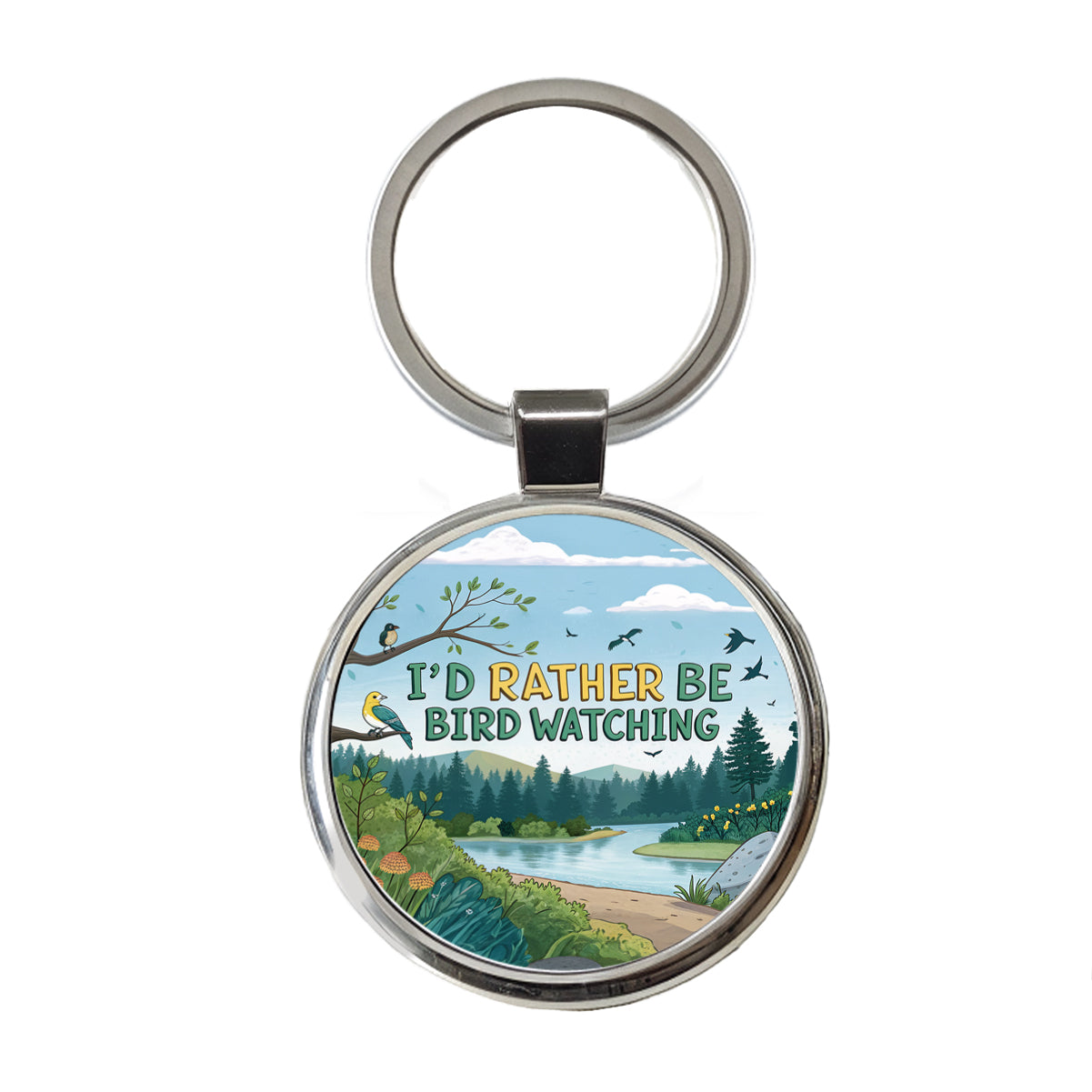 I'd Rather Be Bird Watching Birding Round Metal Keychain
