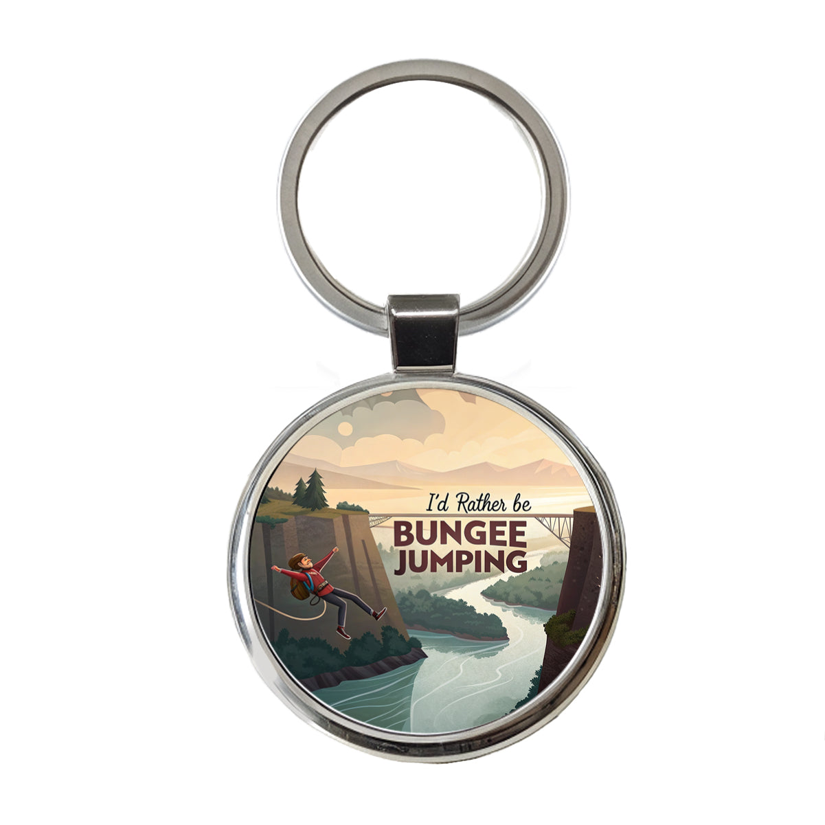 I'd Rather Be Bungee Jumping Round Metal Keychain