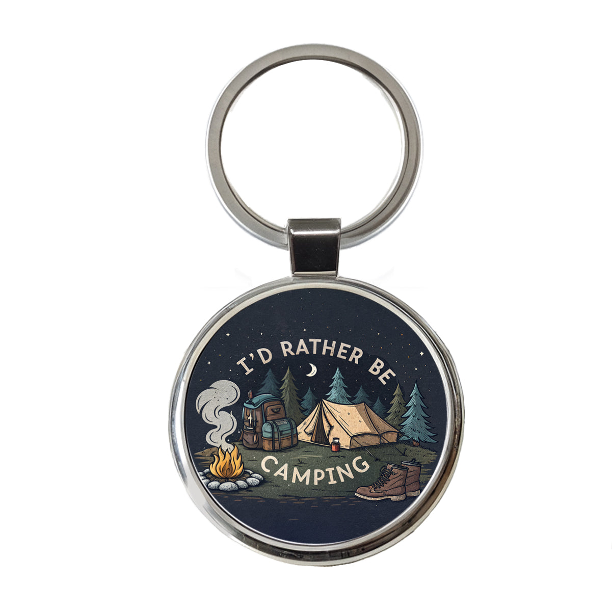 I'd Rather Be Camping Outdoors Hiking Round Metal Keychain