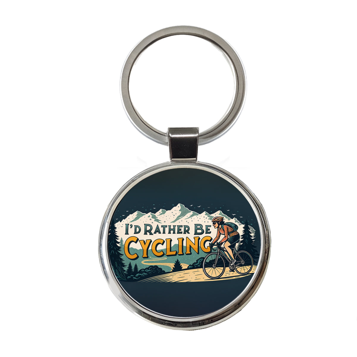 I'd Rather Be Cycling Road Mountain Bike Round Metal Keychain