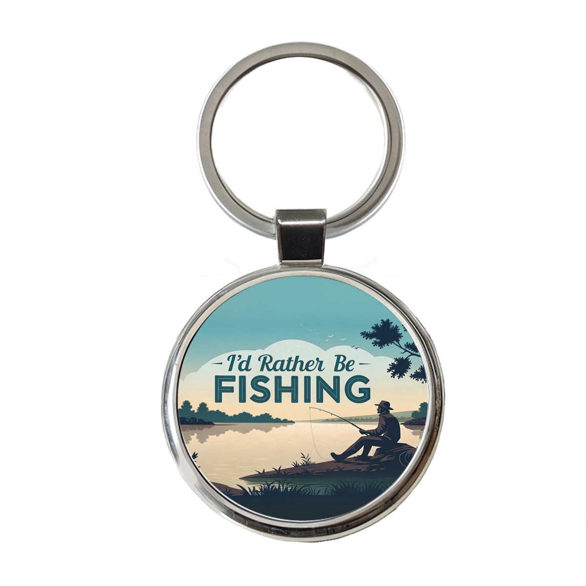 I'd Rather Be Fishing Fish Round Metal Keychain