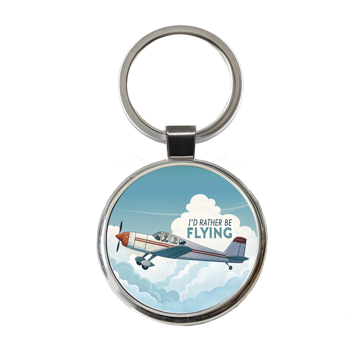 I'd Rather Be Flying Airplane Pilot Round Metal Keychain
