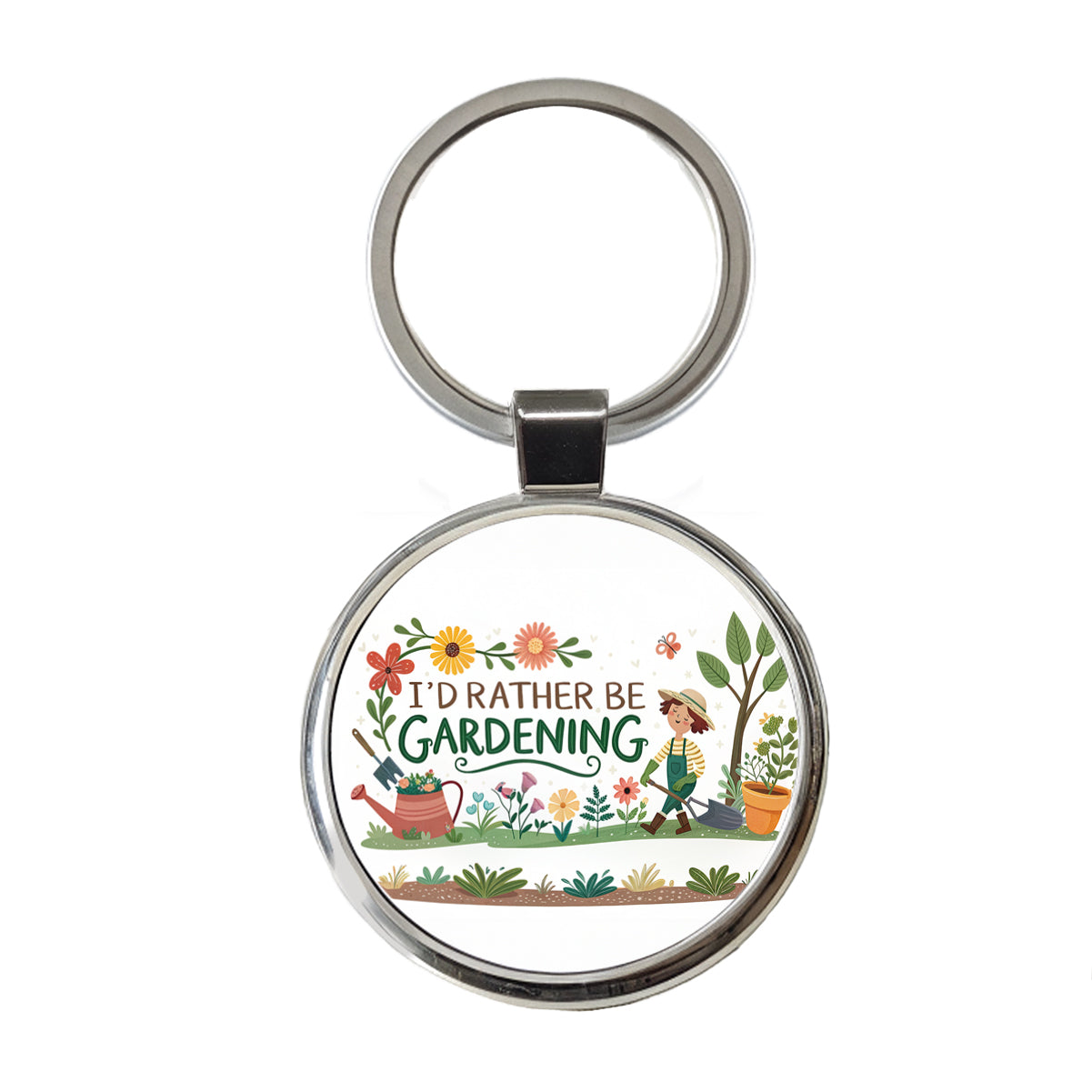 I'd Rather Be Gardening Round Metal Keychain