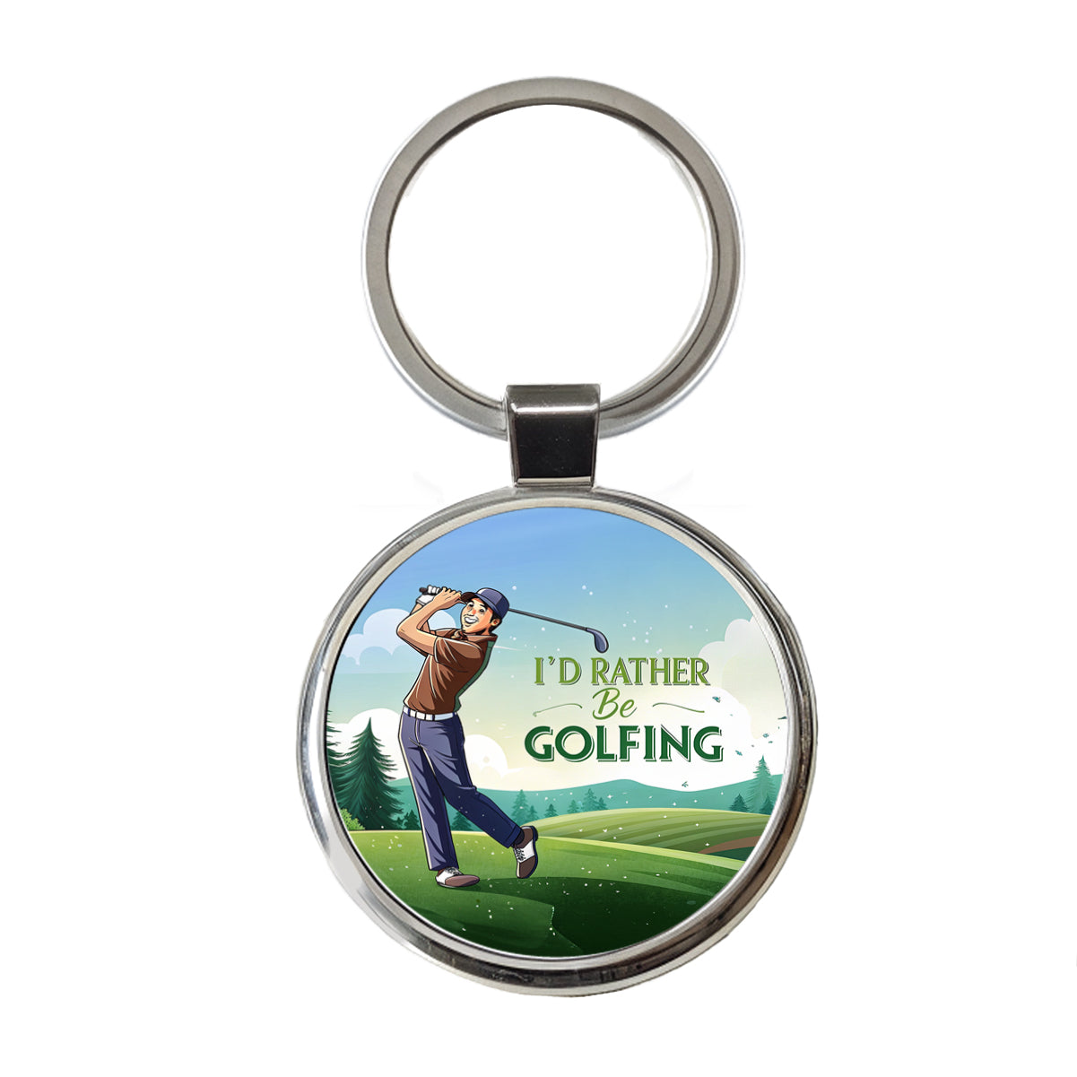 I'd Rather Be Golfing Man Golfer Round Metal Keychain
