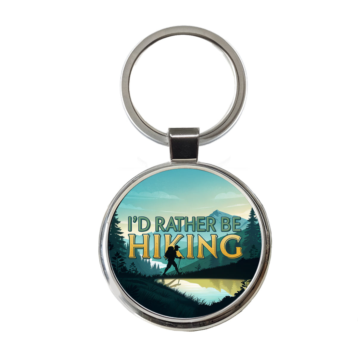 I'd Rather Be Hiking Mountains Round Metal Keychain
