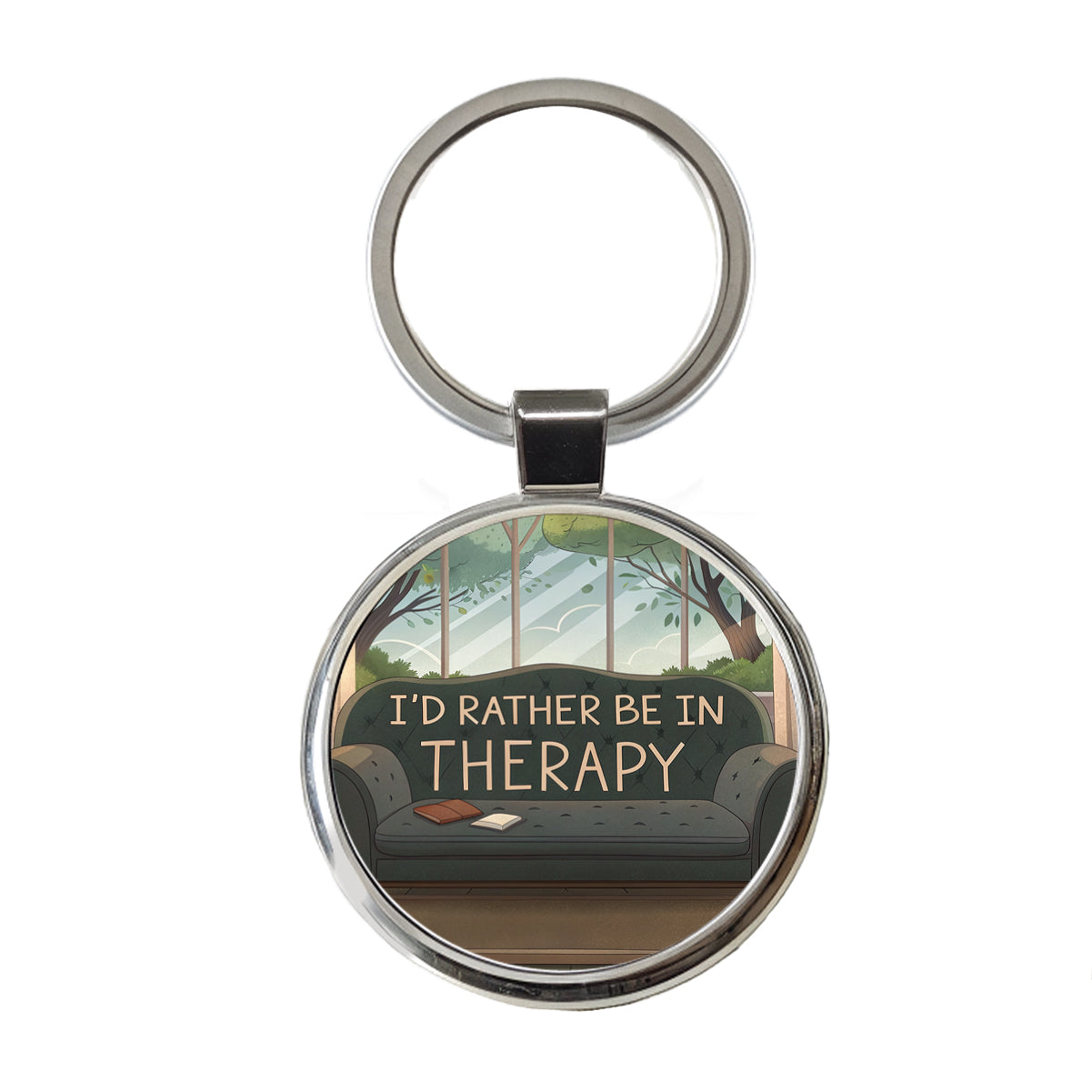 I'd Rather Be In Therapy Therapist Psychiatrist Round Metal Keychain