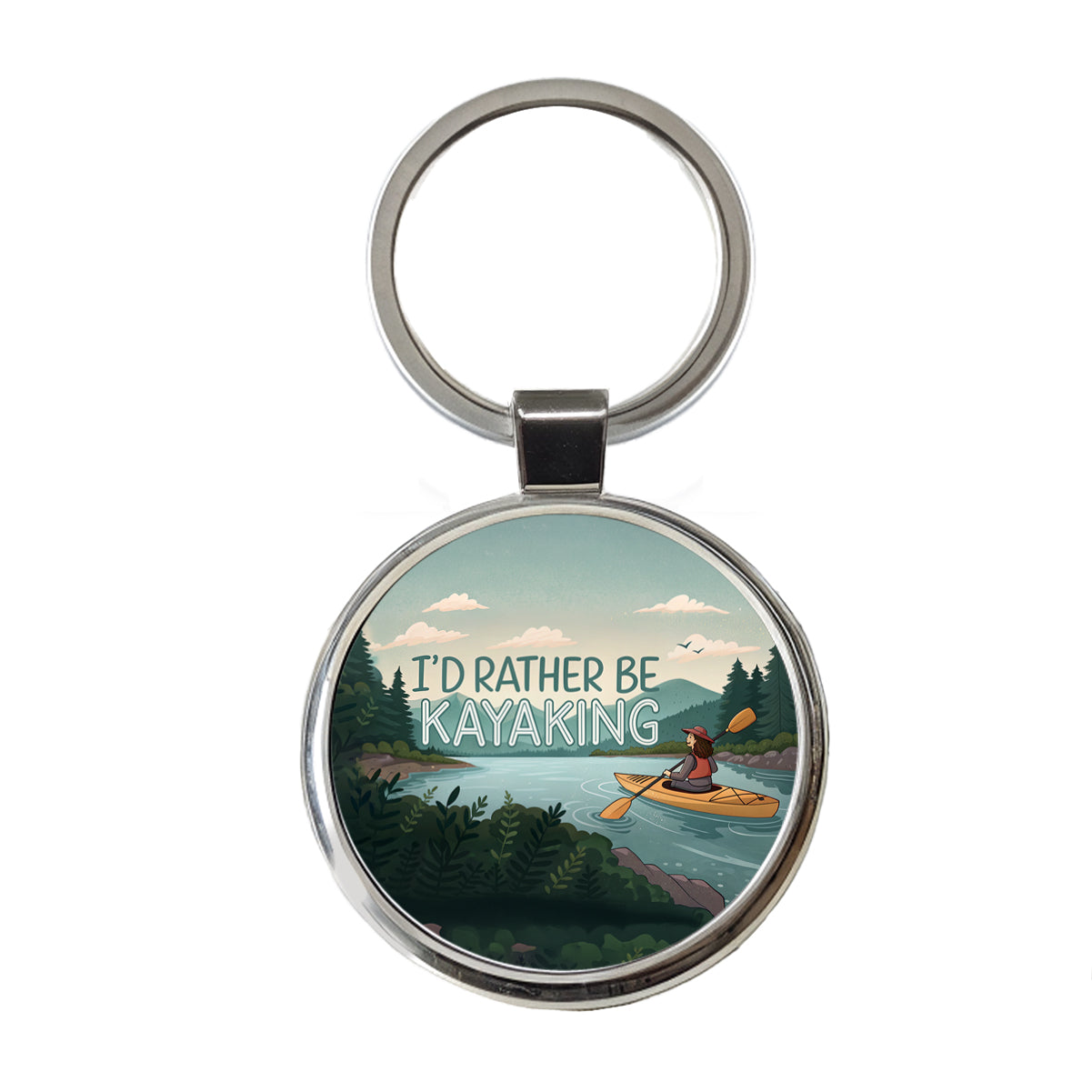 I'd Rather Be Kayaking Woman Kayaker Round Metal Keychain