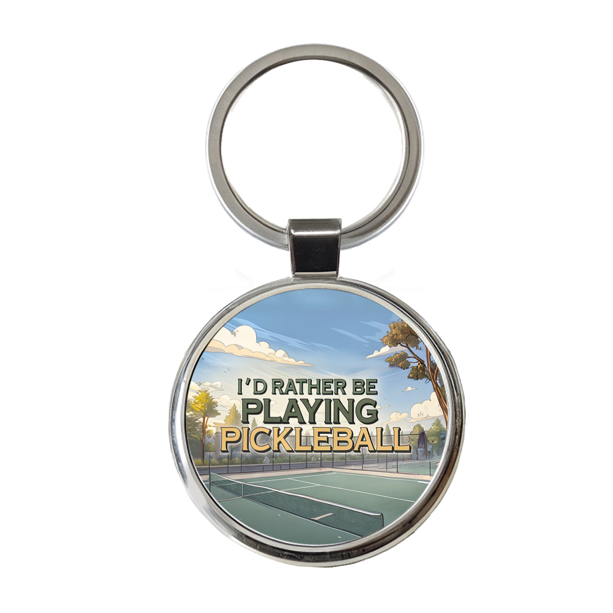 I'd Rather Be Playing Pickleball Court Round Metal Keychain